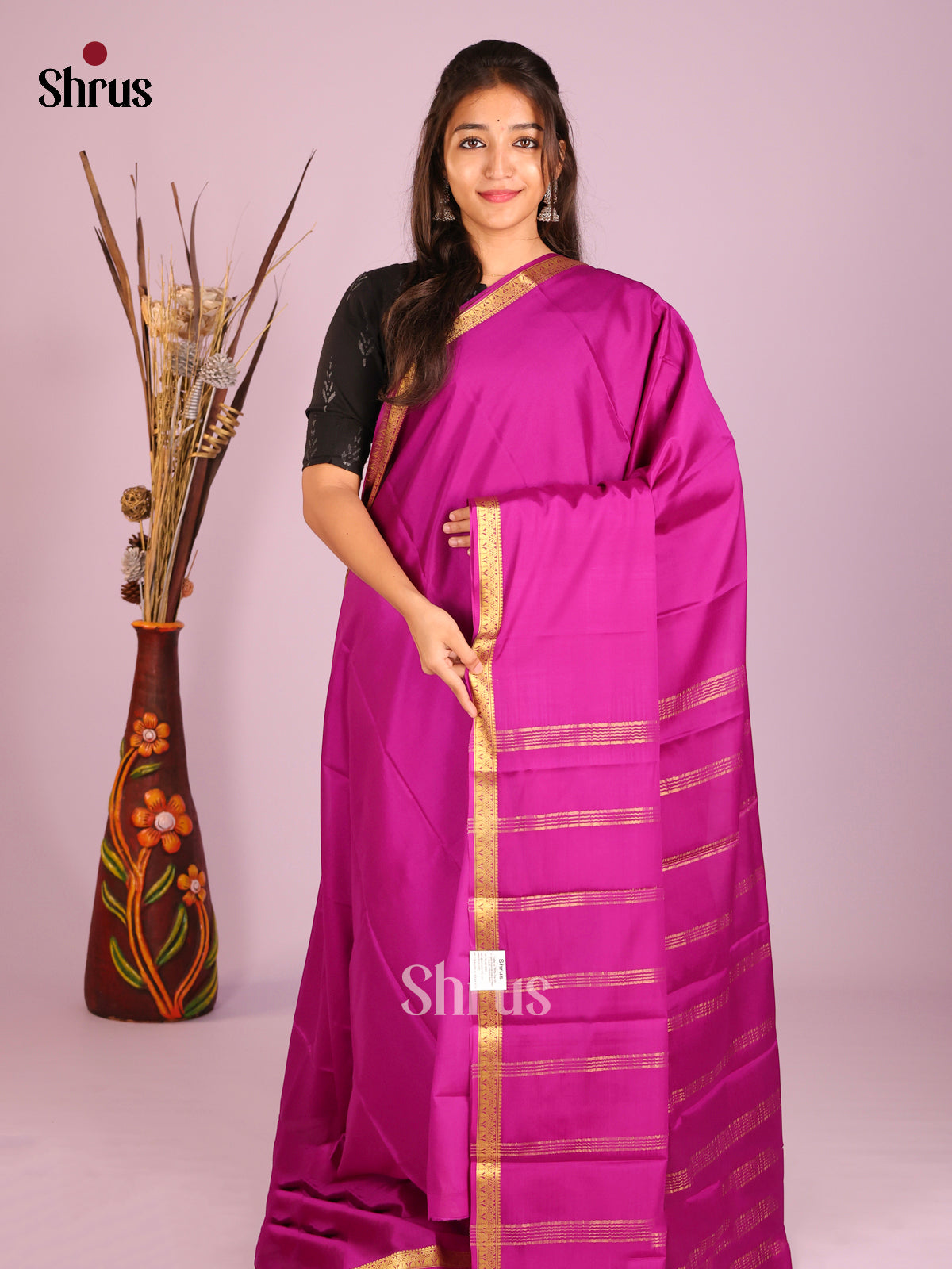 Majenta(Single Tone) - Mysore Silk Saree - Shop on Shrus.com
