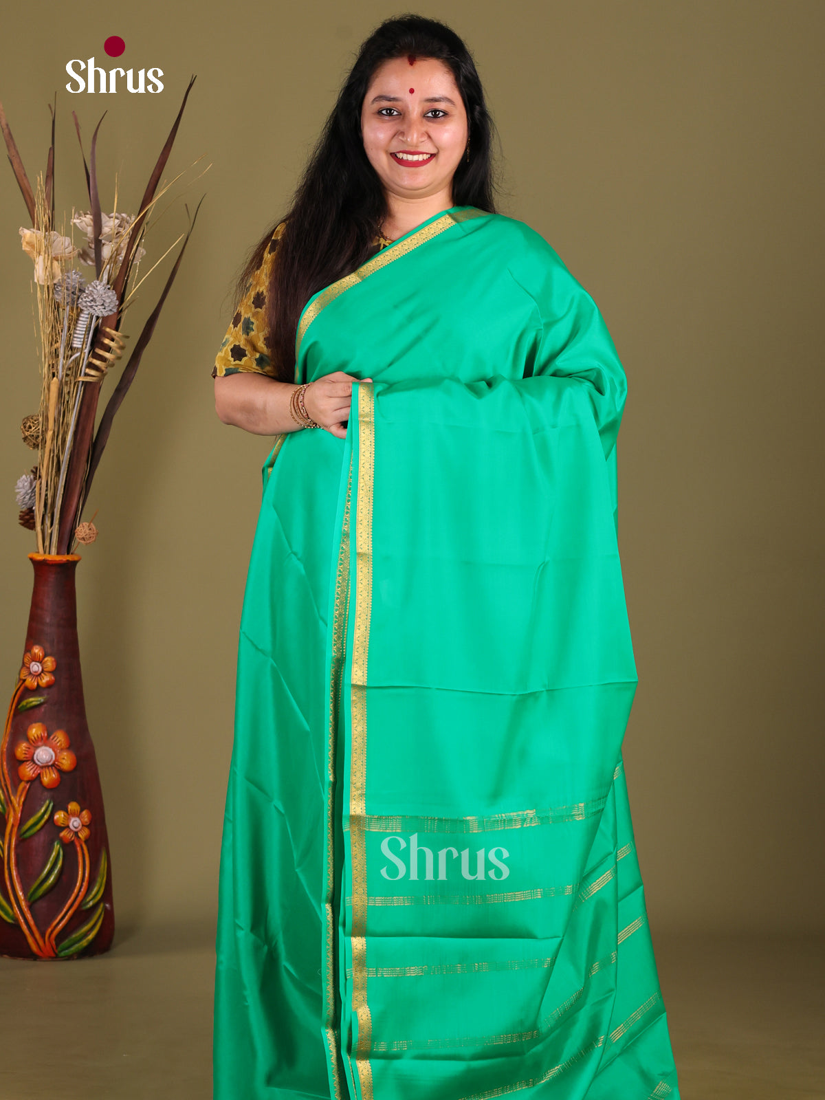 Green(Single Tone) - Mysore Silk Saree - Shop on Shrus.com