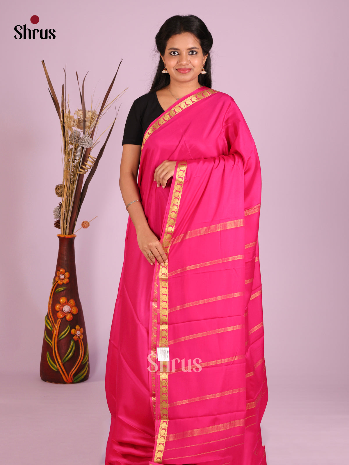 Pink(Single Tone) - Mysore Silk Saree - Shop on Shrus.com