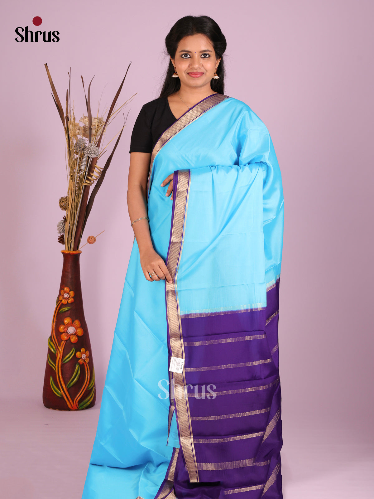 Pastel Blue & Violet - Mysore Silk Saree - Shop on Shrus.com