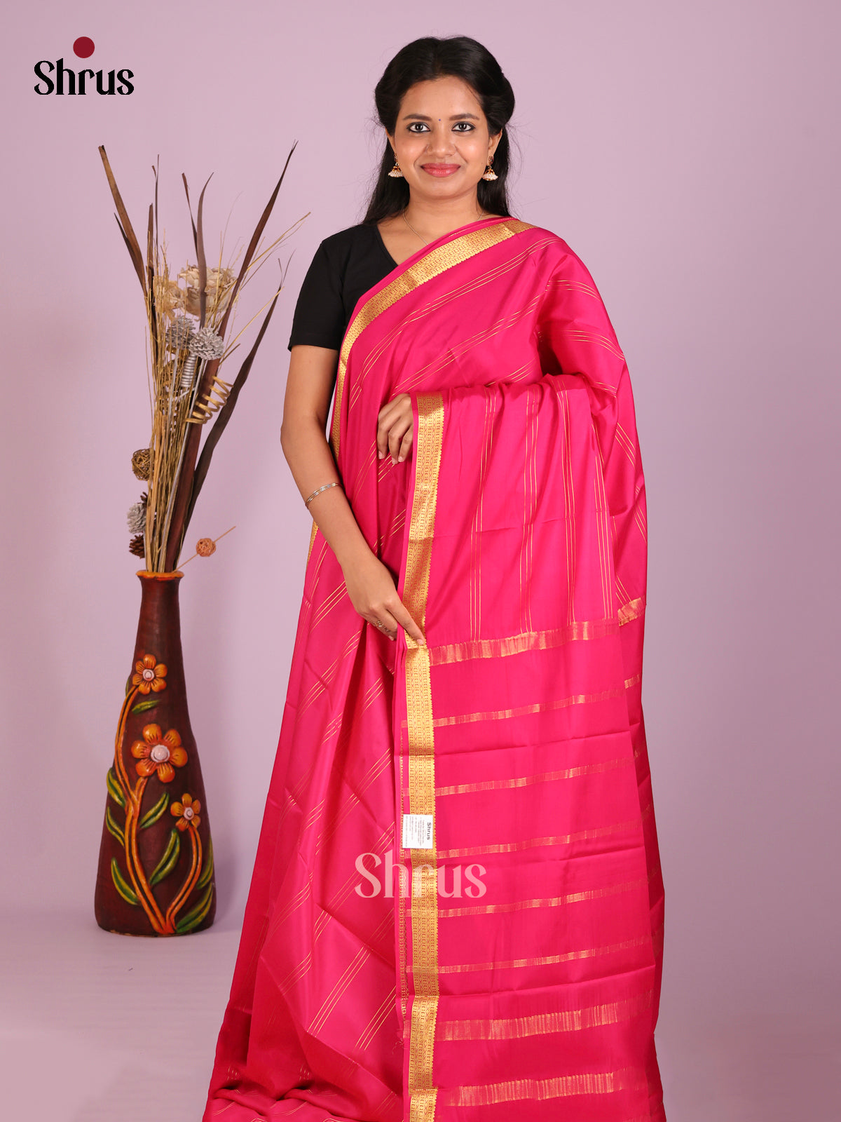 Rani Pink(Single Tone) - Mysore Silk Saree - Shop on Shrus.com