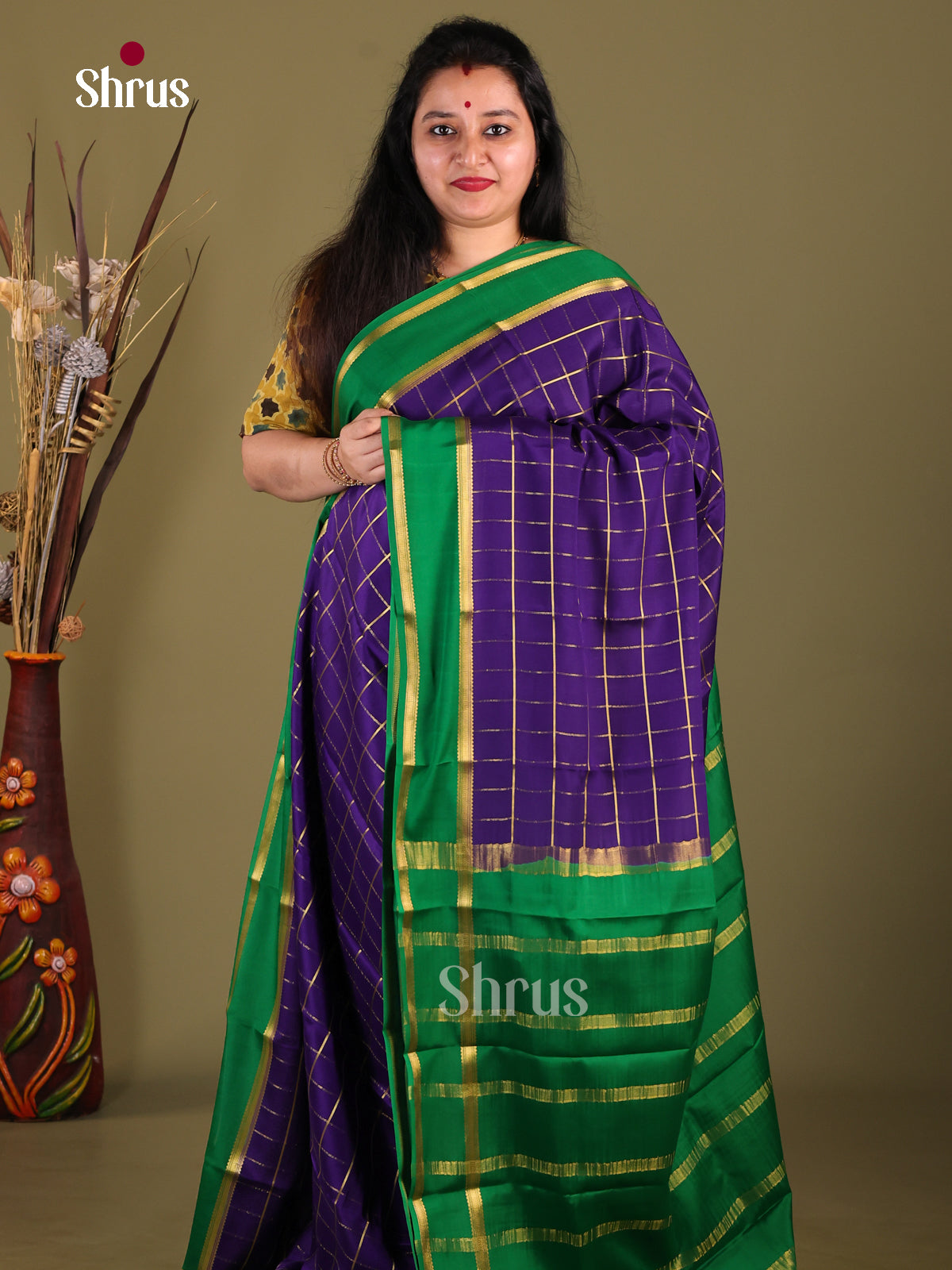 Violet & Green - Mysore Silk Saree - Shop on Shrus.com