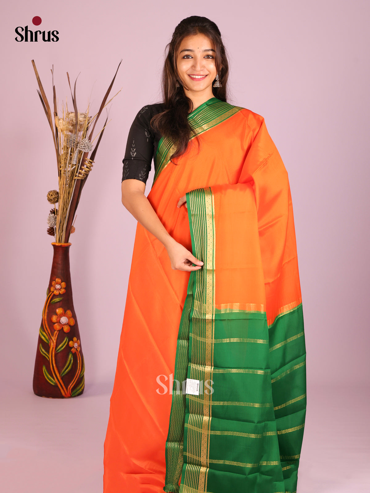 orange green Mysore Silk Saree