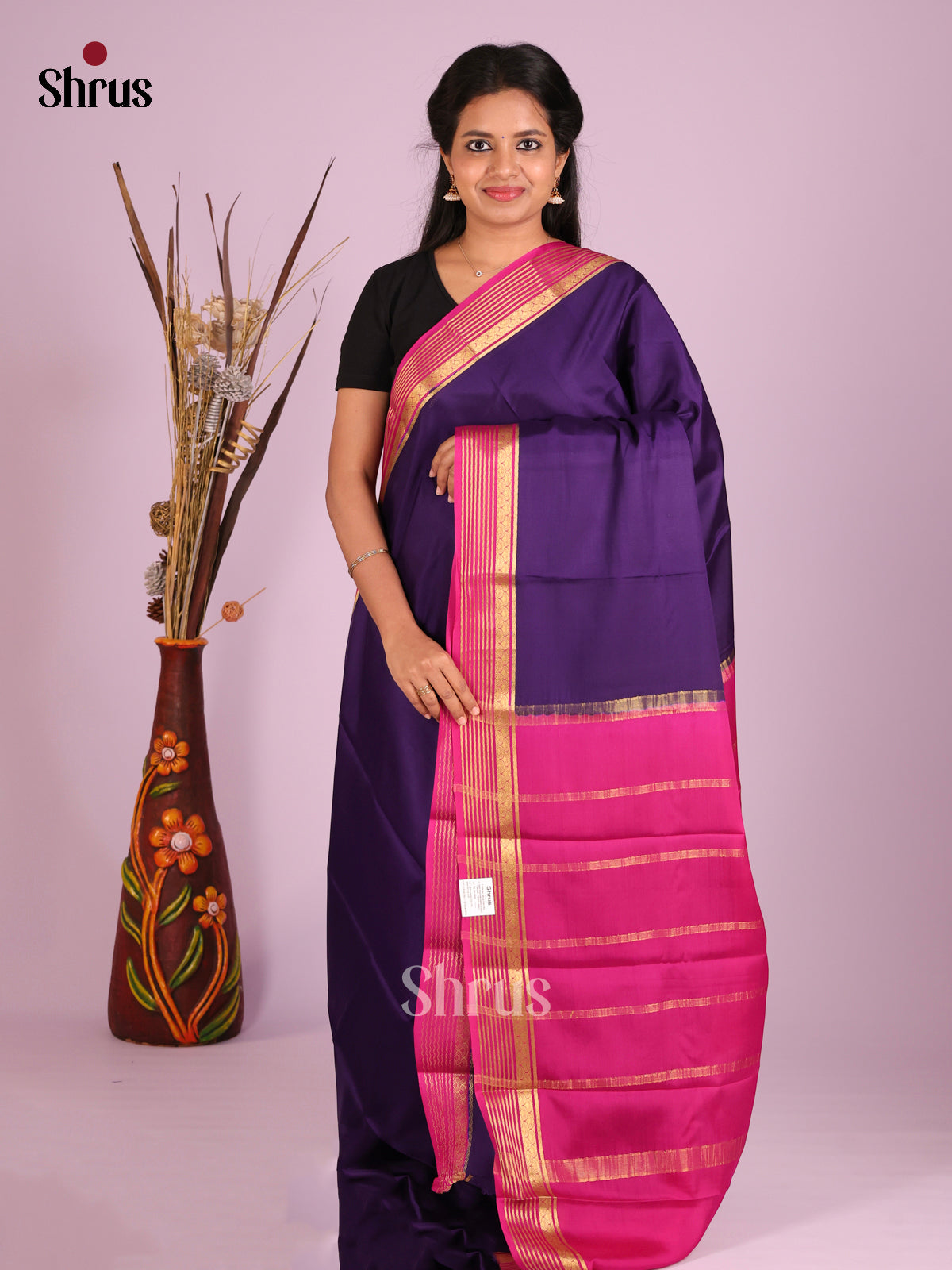 Violet & Pink - Mysore Silk Saree - Shop on Shrus.com