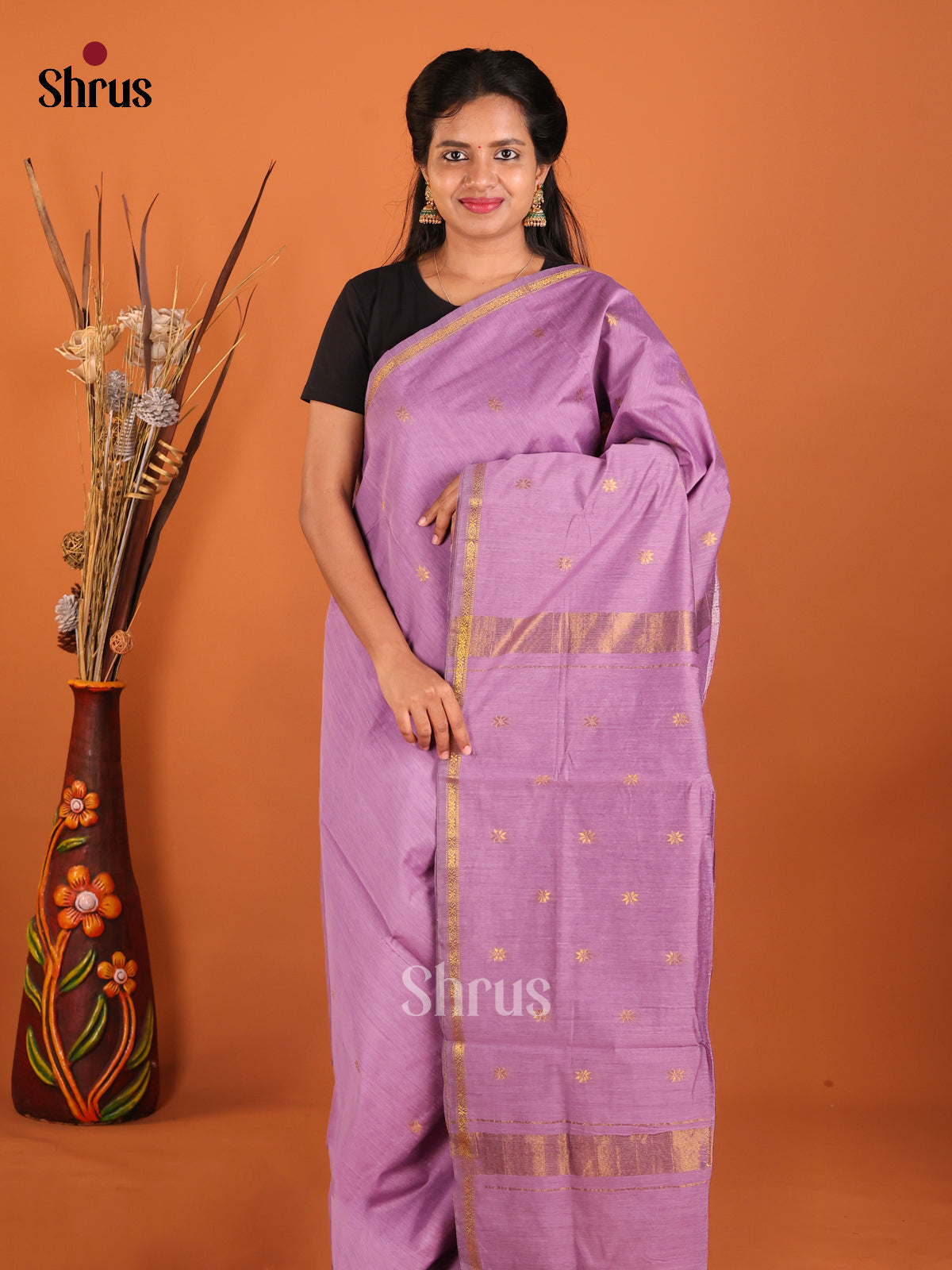 Lavender - Semi Maheshwari Saree - Shop on Shrus.com