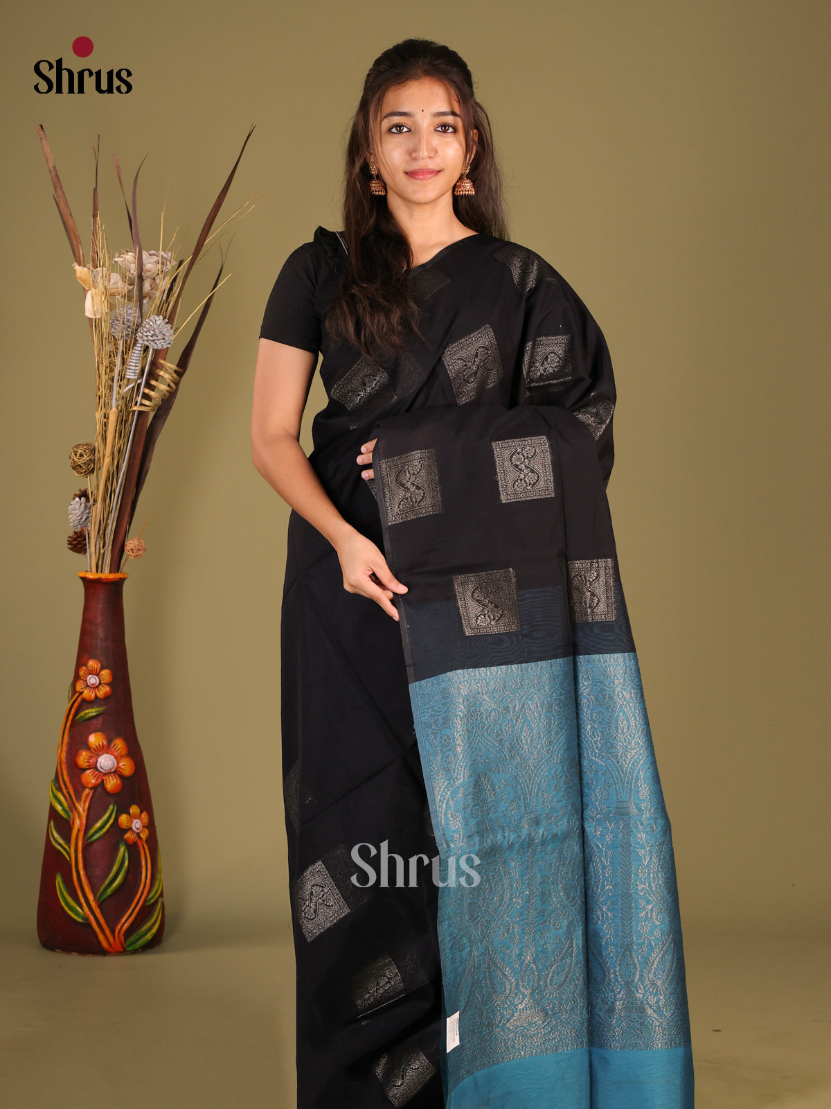 Black & blue - Semi Silkcotton Saree - Shop on Shrus.com