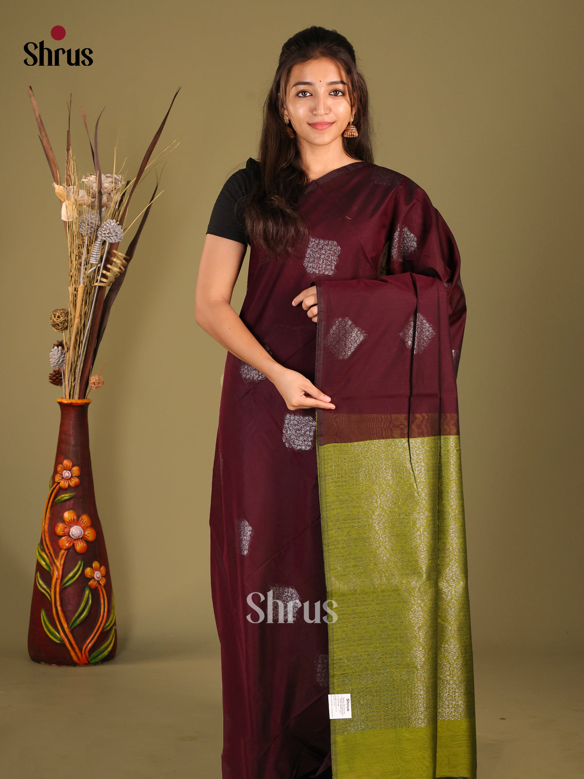 Arakku Maroon & Green - Semi Silkcotton Saree