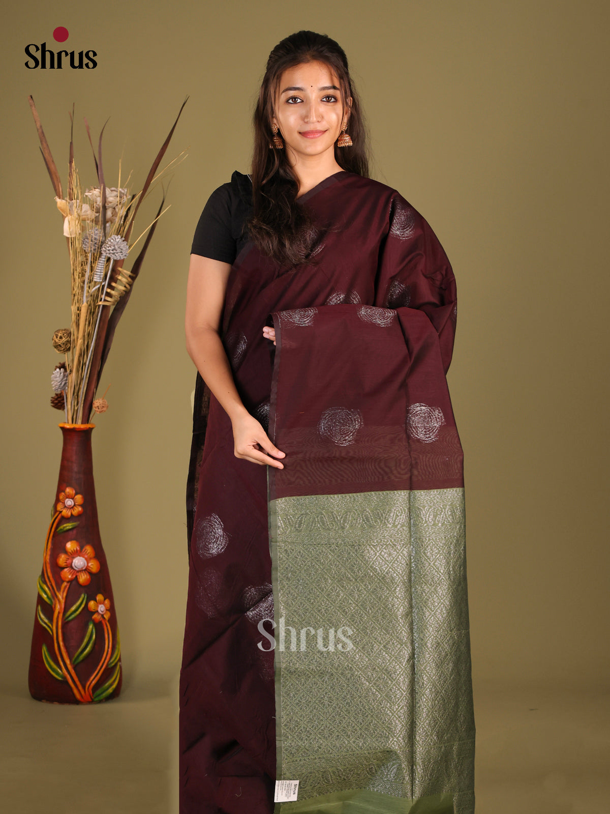 Arakku Maroon  & green- Semi Silkcotton Saree