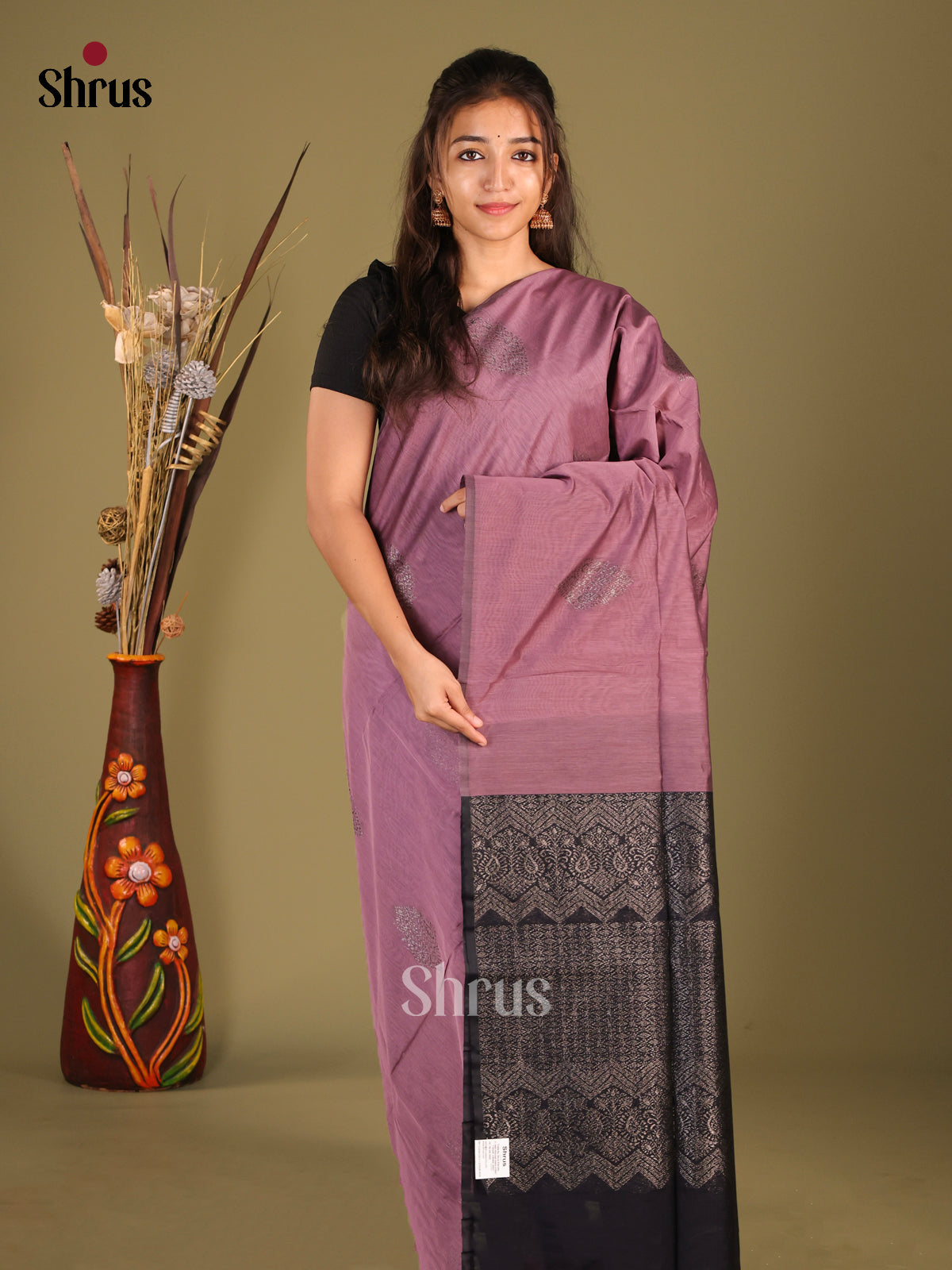 Lavender & Blue - Semi Silkcotton Saree - Shop on Shrus.com