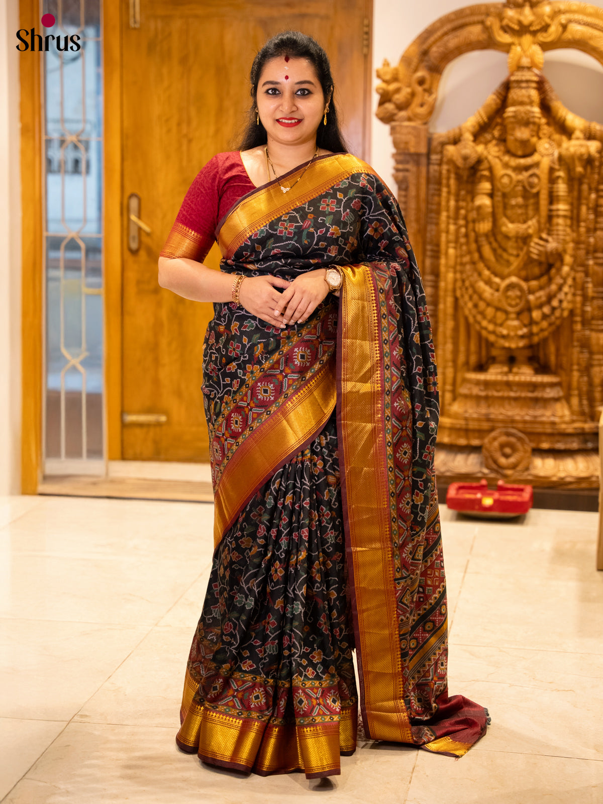 Black & Maroon- Semi Patola Saree