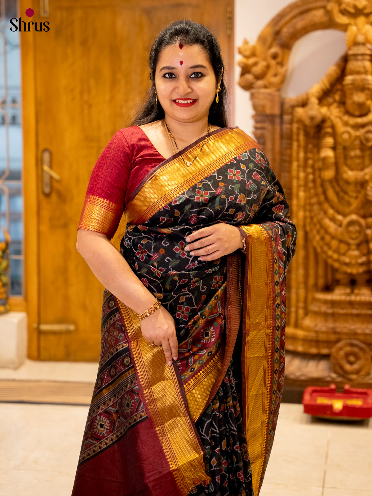 Black & Maroon- Semi Patola Saree