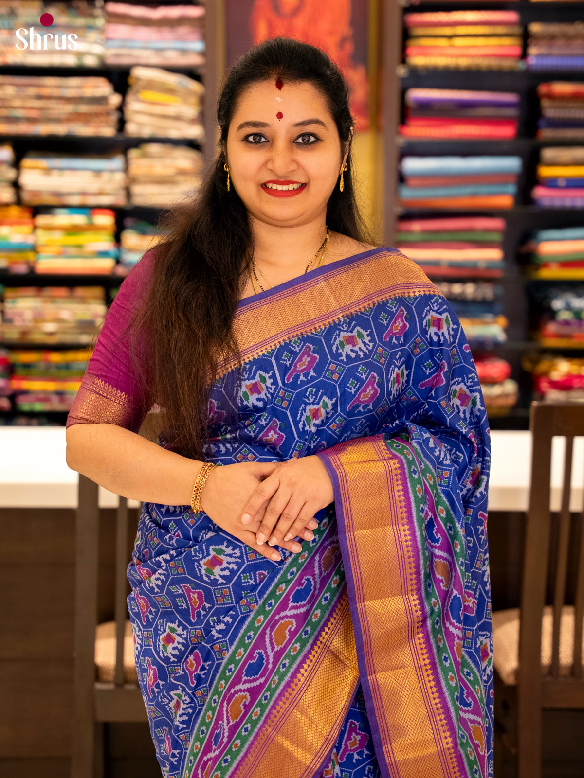 Blue &  Purple - Semi Patola Saree-DHS30012 - Shop on Shrus.com