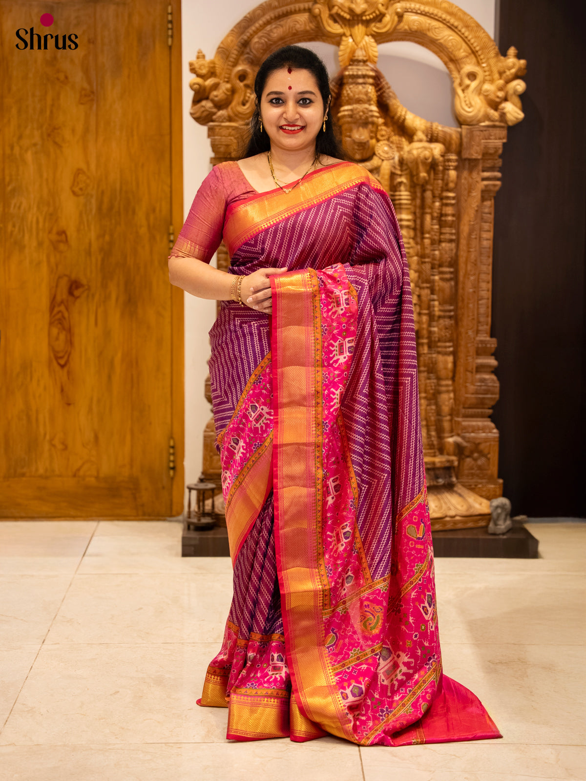 Purple & Pink - Semi Patola Saree-DHS30018 - Shop on Shrus.com