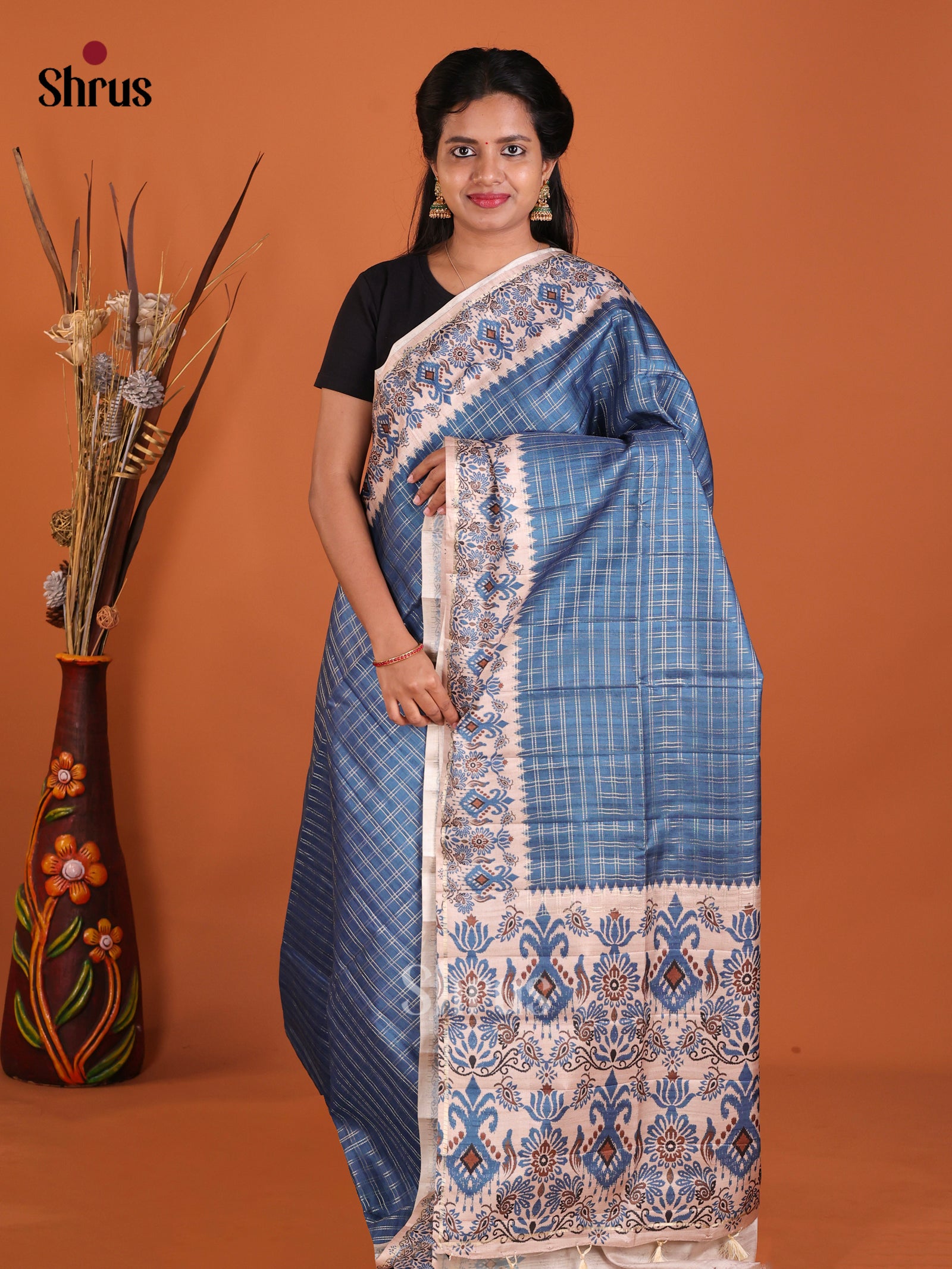 Blue & Cream- Moonga Silk Saree