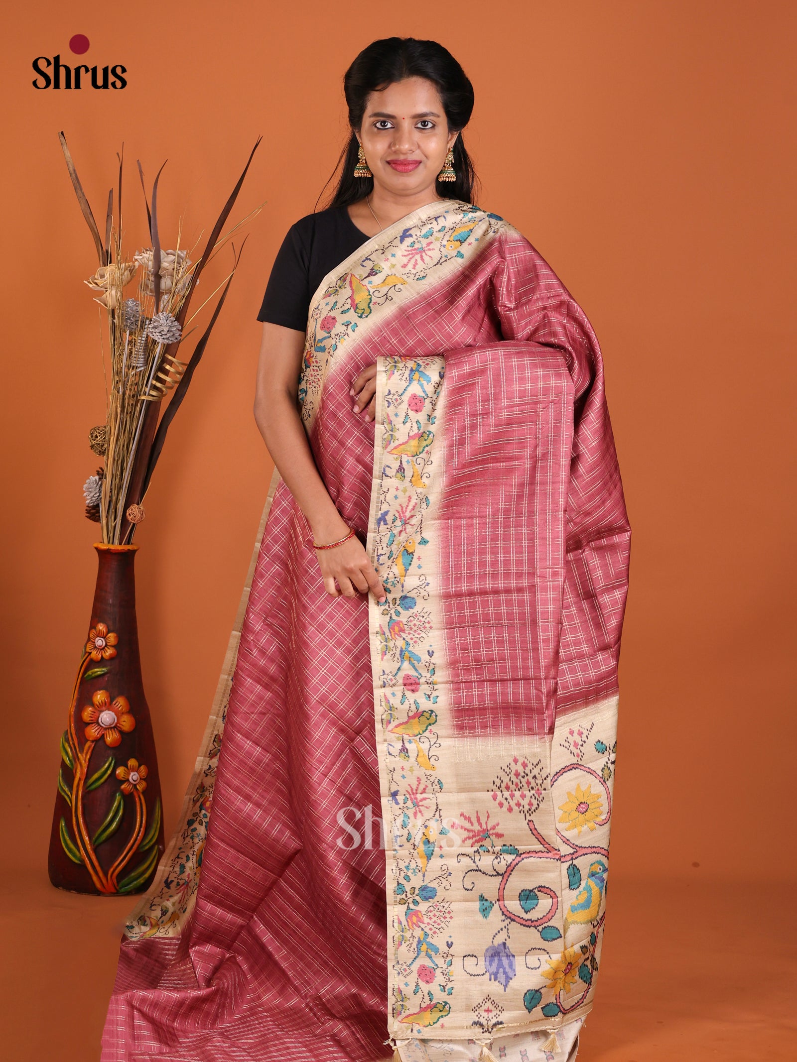 Maroon & Cream - Moonga Silk Saree