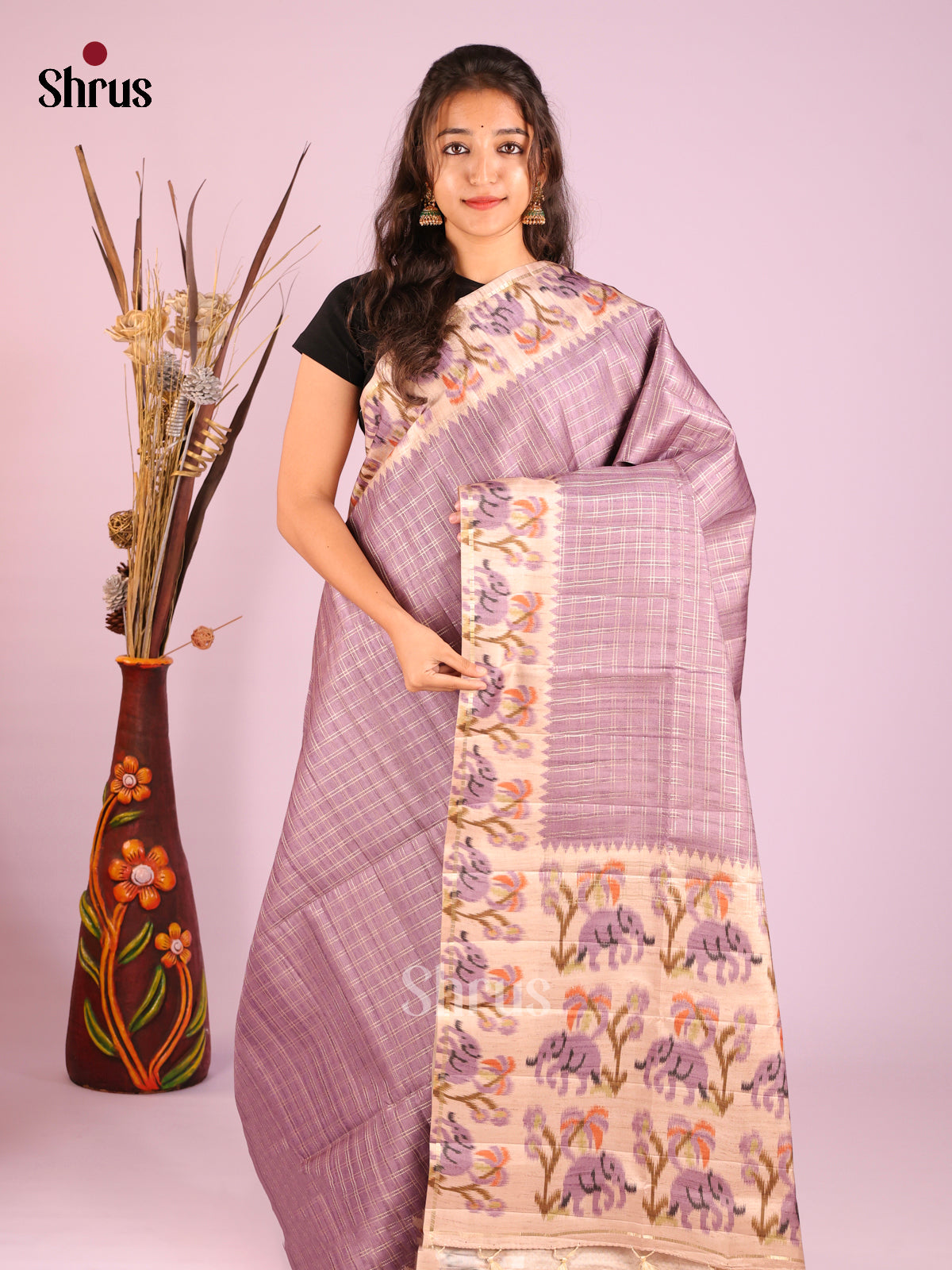 Lavender & Cream- Moonga Silk Saree