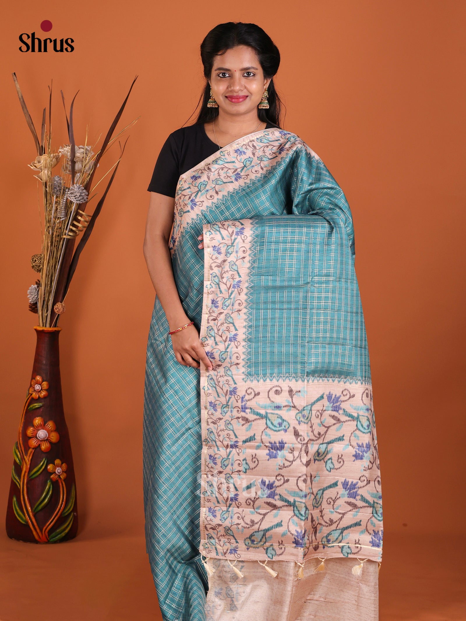 Blue & Cream- Moonga Silk Saree