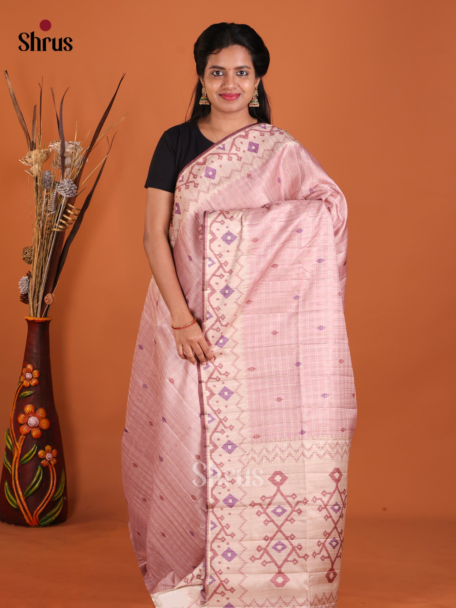 Pink &  Cream- Moonga Silk Saree