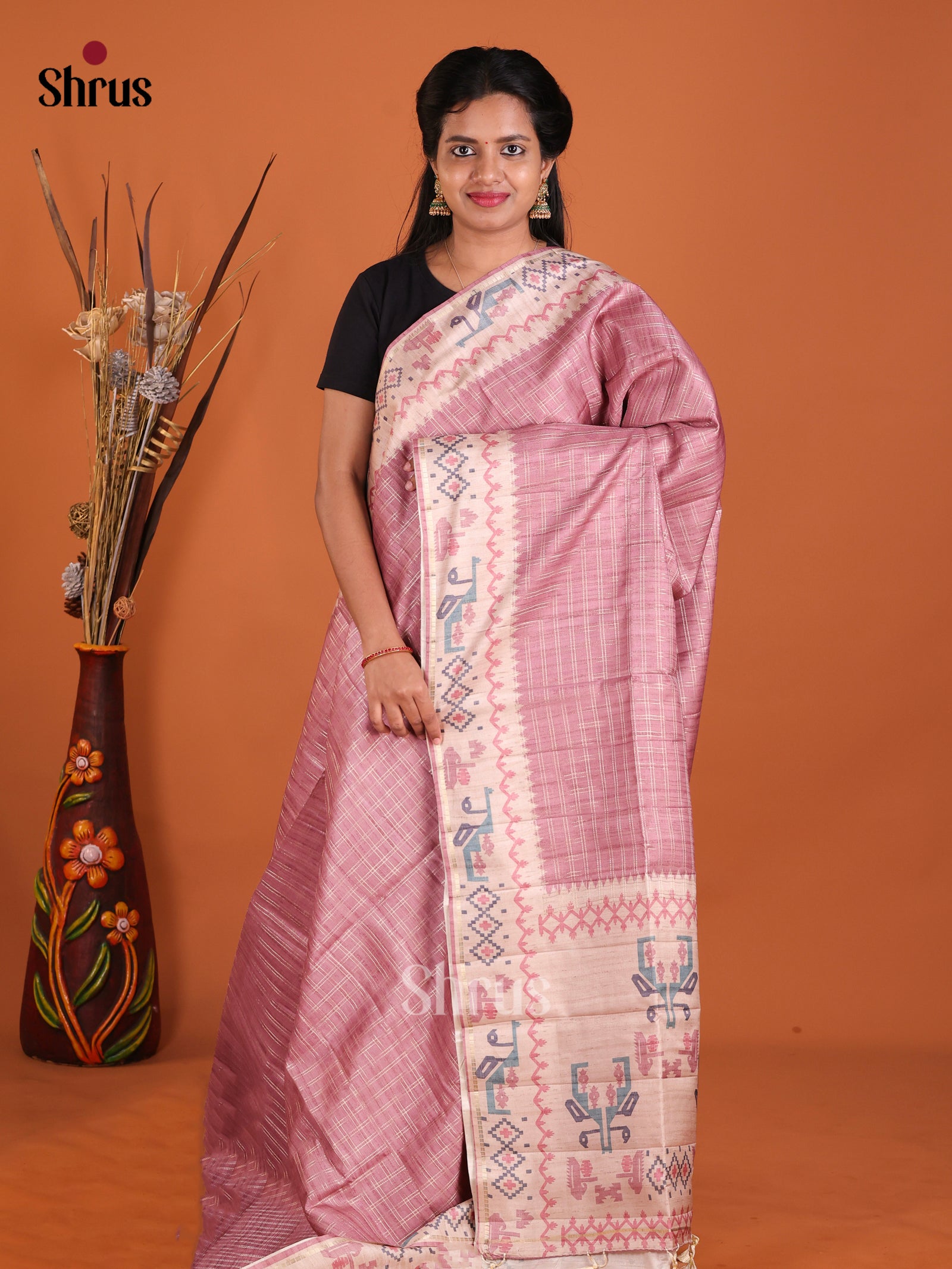 Pink & Cream - Moonga Silk Saree
