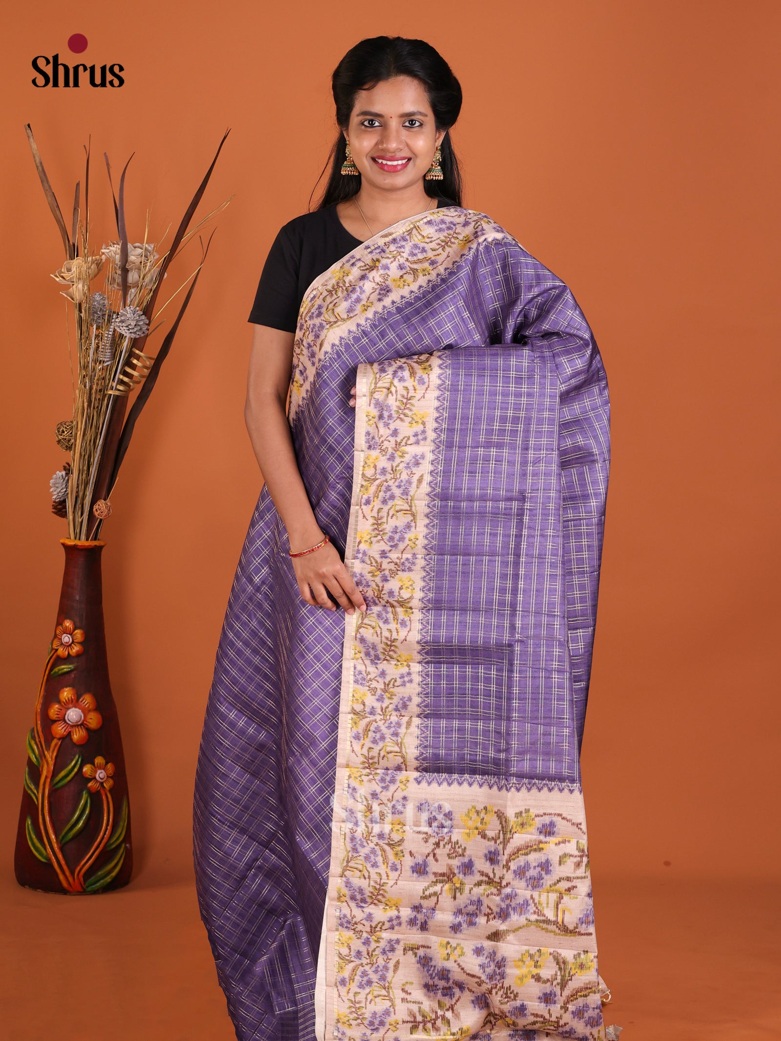 Purple & Cream- Moonga Silk Saree