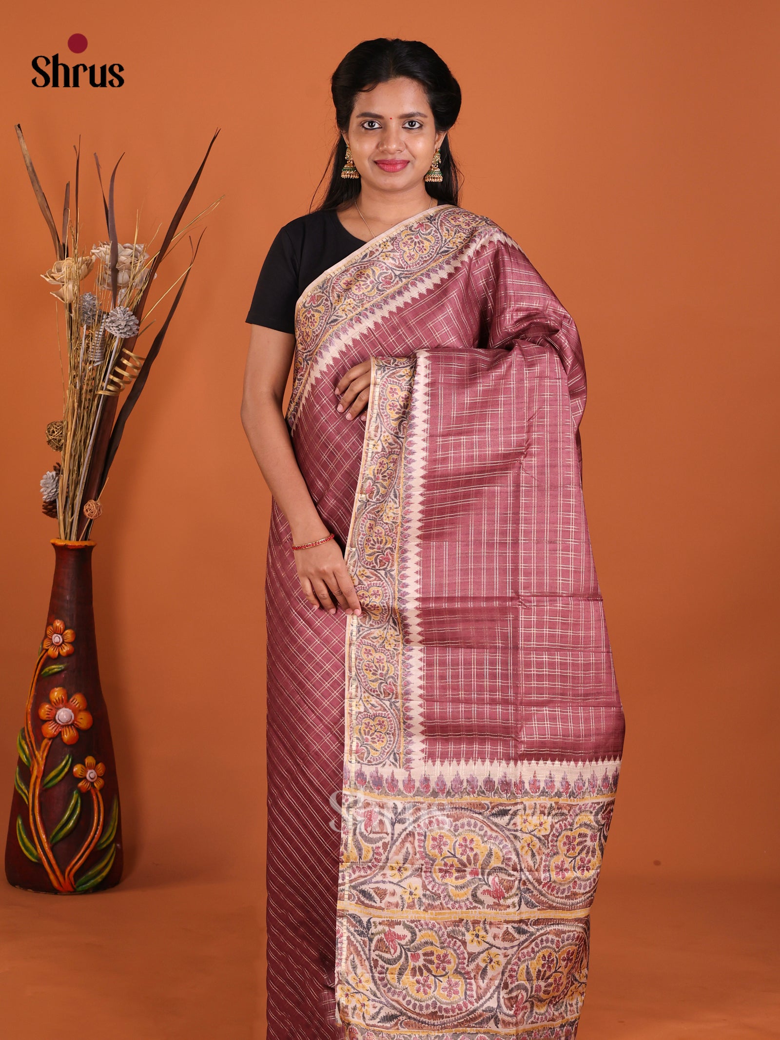 Maroon & Cream - Moonga Silk Saree