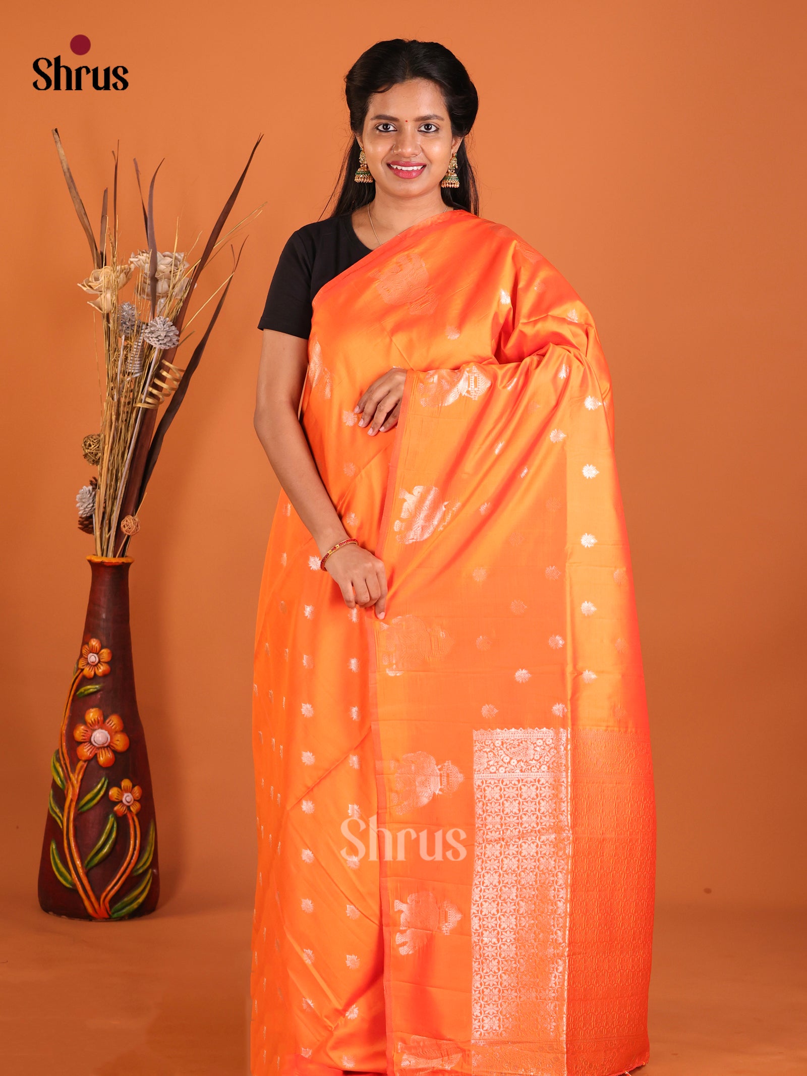Orange - Semi Softsilk Saree