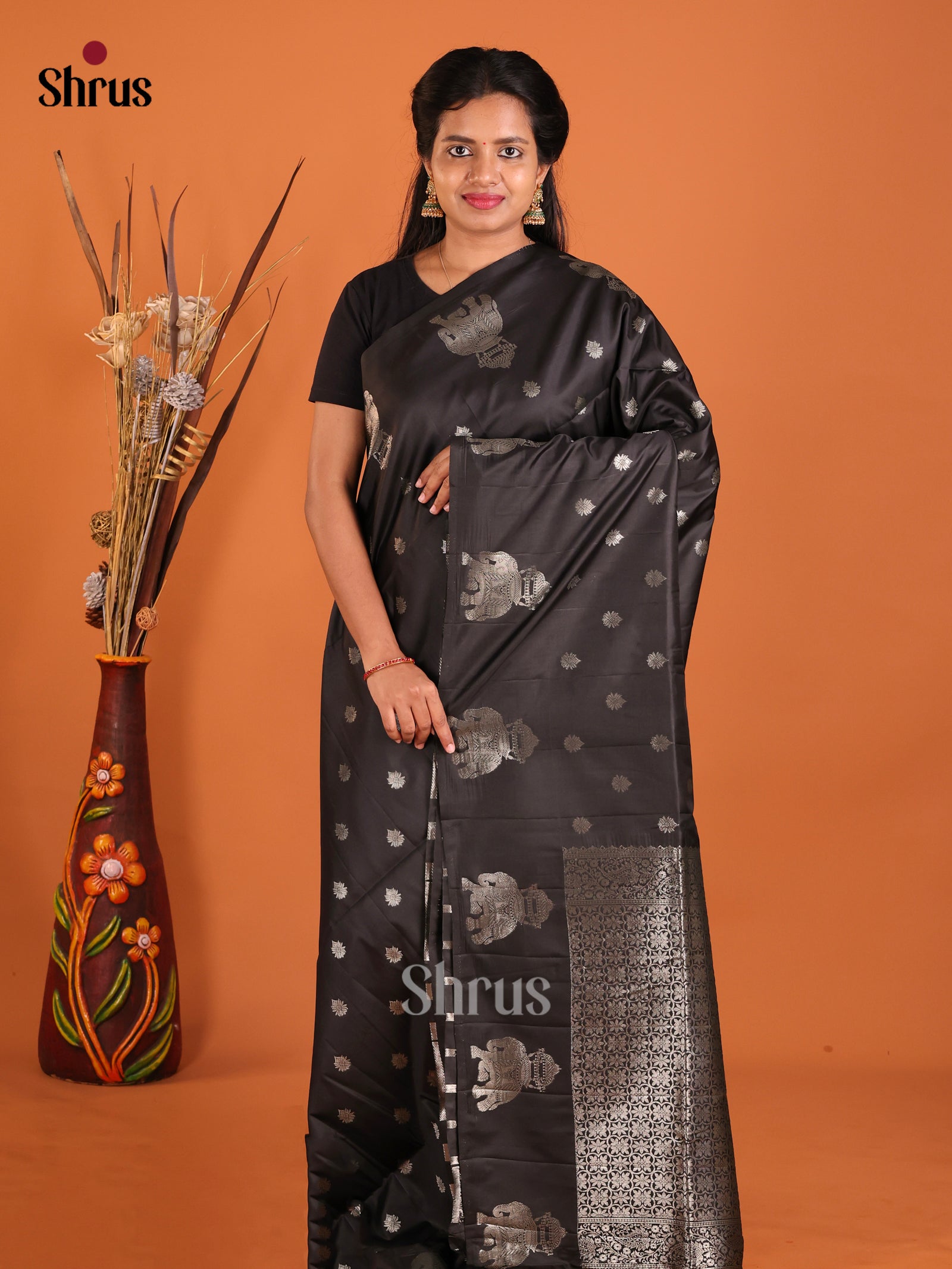 Black - Semi Softsilk Saree