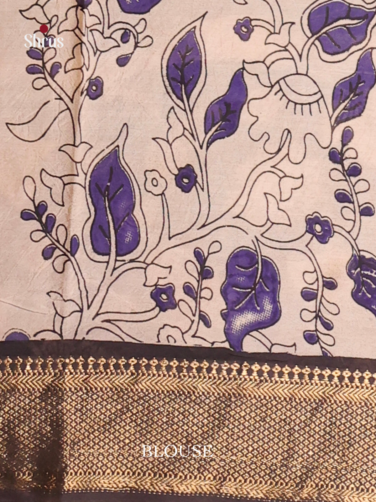 Violet & Off White  - chennur-kalamkari Saree - Shop on Shrus.com