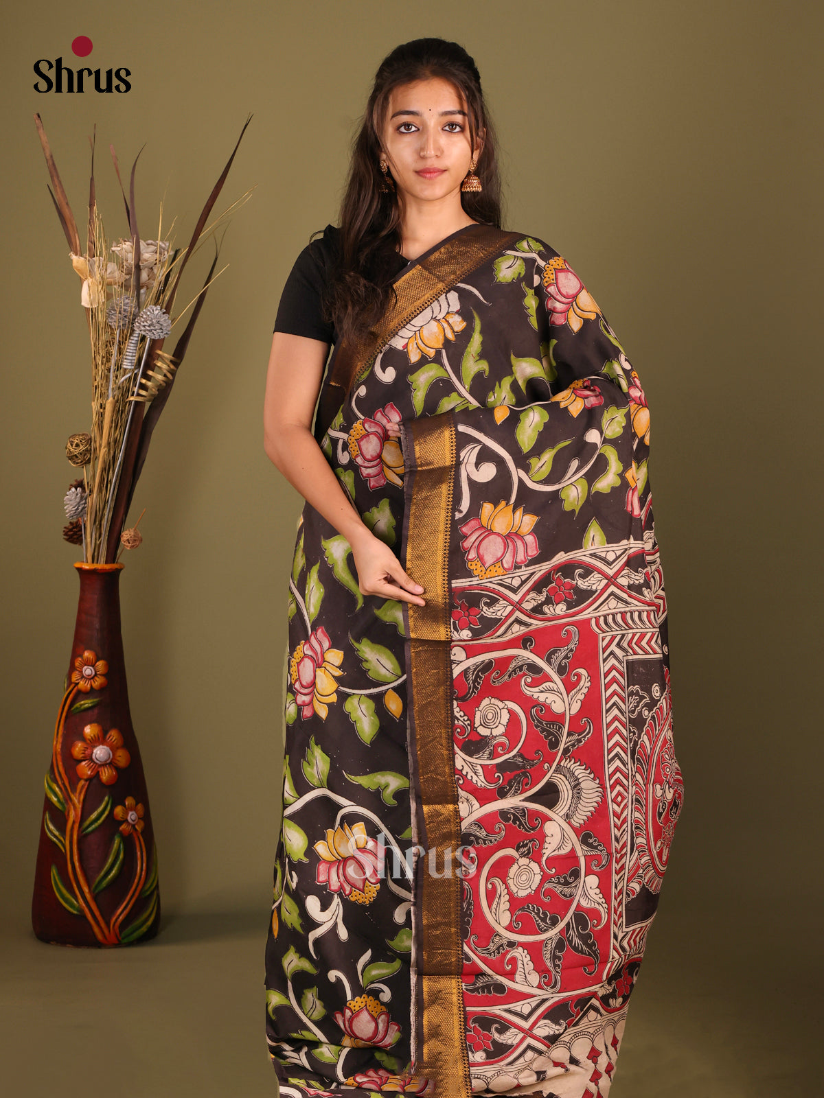Black & Red - chennur-kalamkari Saree