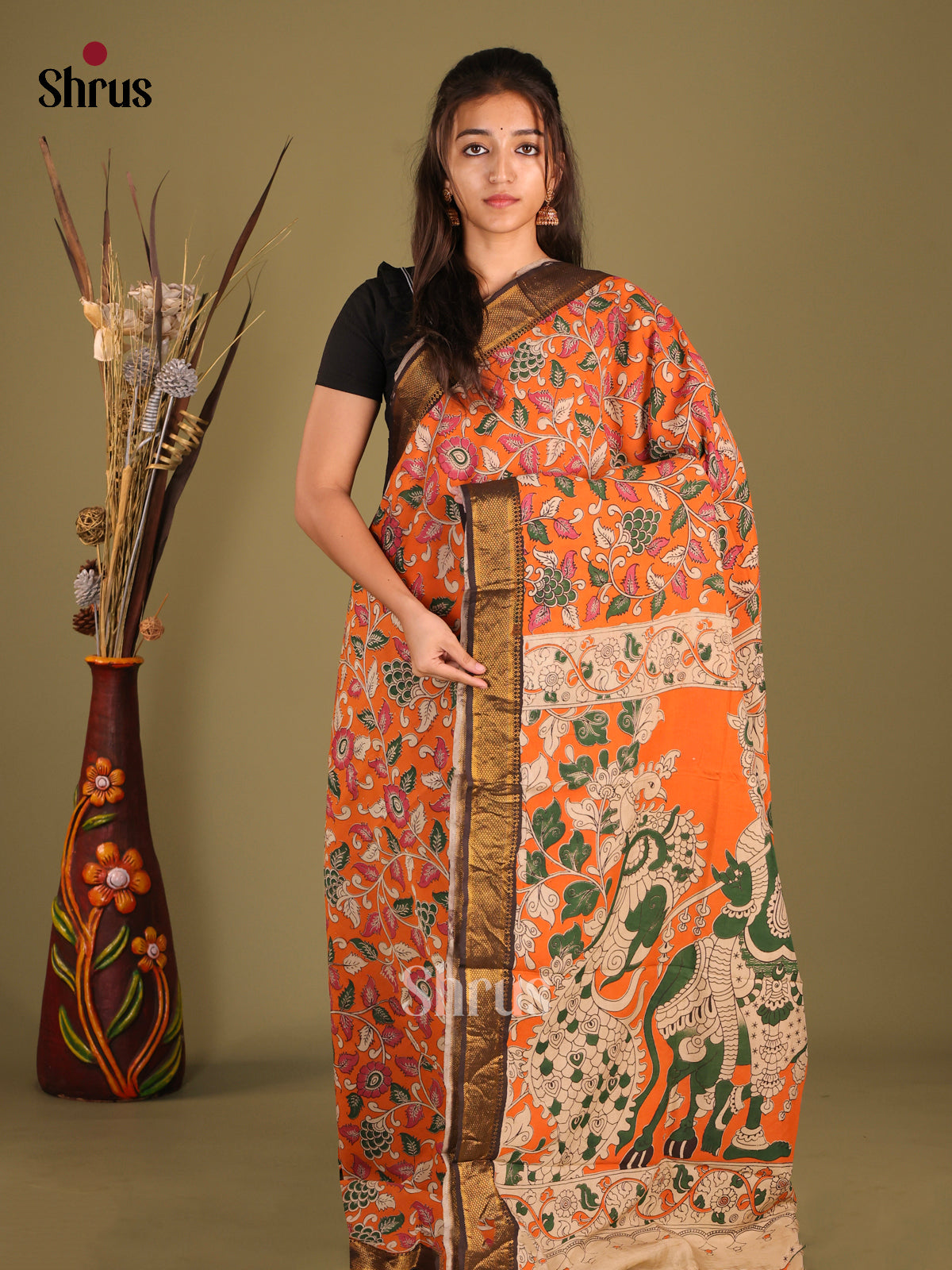 DHS30278 - chennur-kalamkari Saree - Shop on Shrus.com