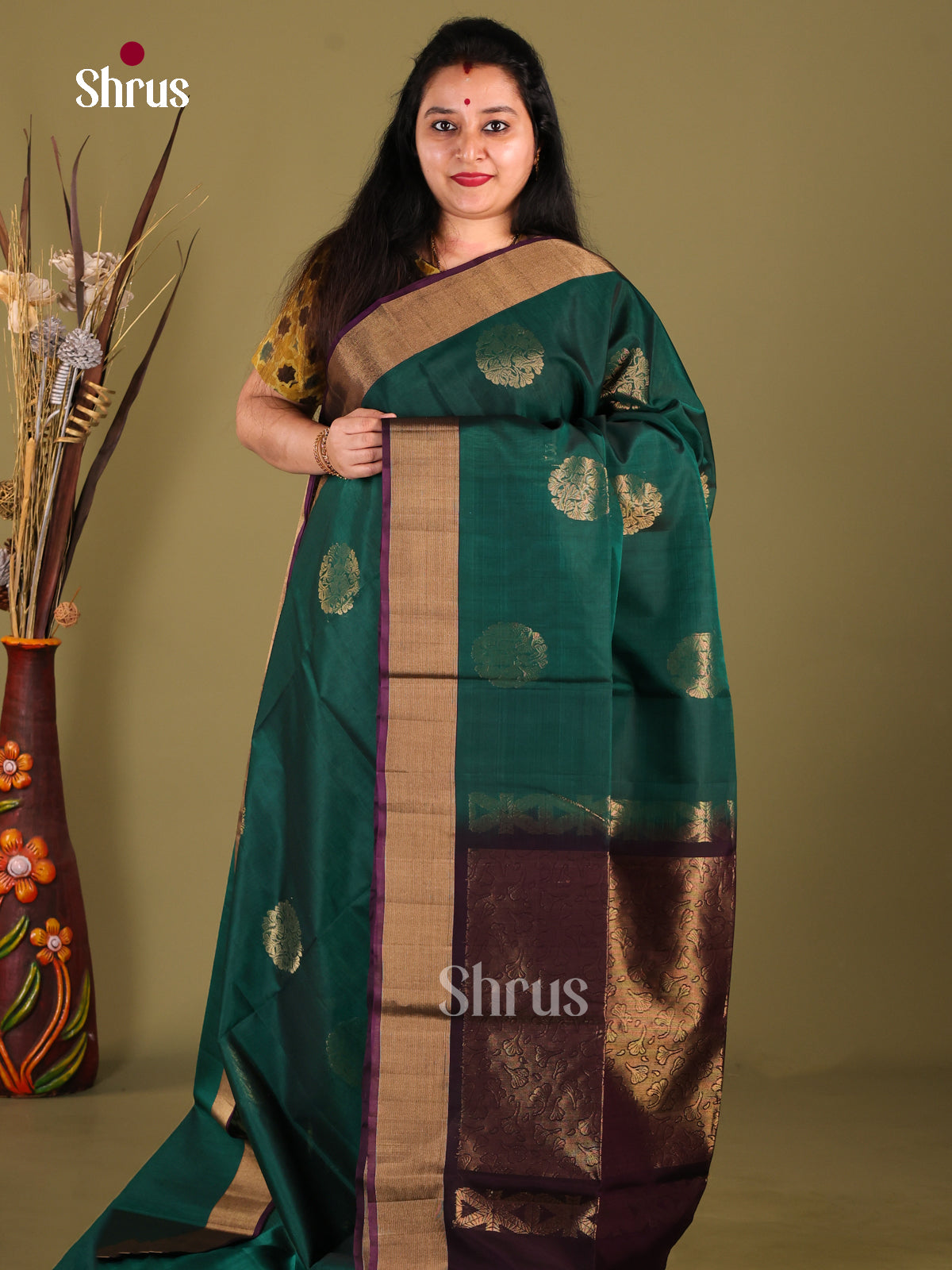 Green & Purple - Silk Cotton Saree - Shop on Shrus.com