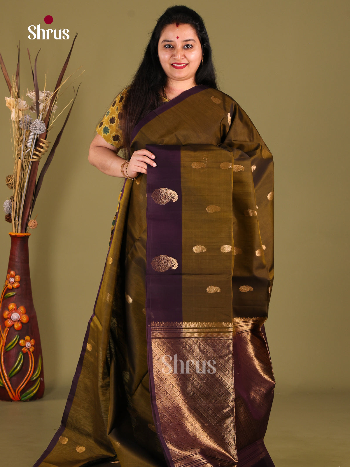 Chutney Green & Violet- Silk Cotton Saree