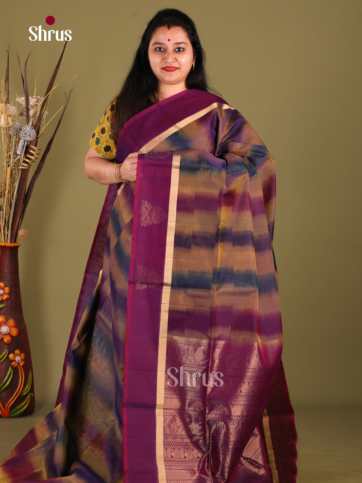 maron brown Silk Cotton Saree