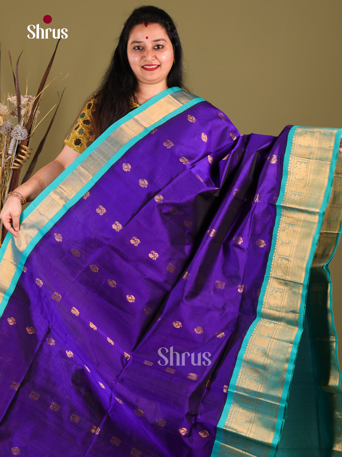 Blue & Teal Silk Cotton Korvai-Big border Saree