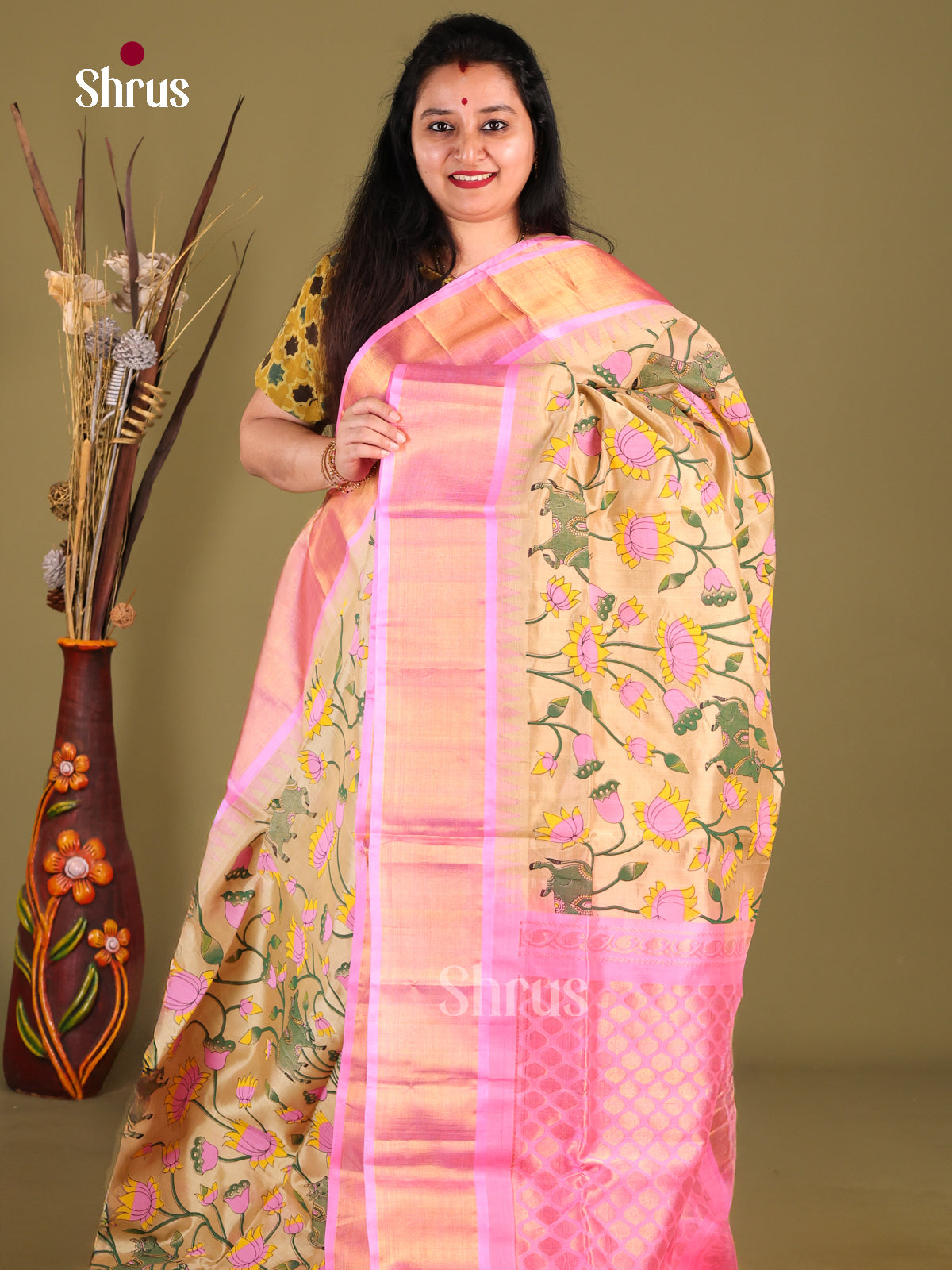 DIS01074 - Temple-border Saree - Shop on Shrus.com