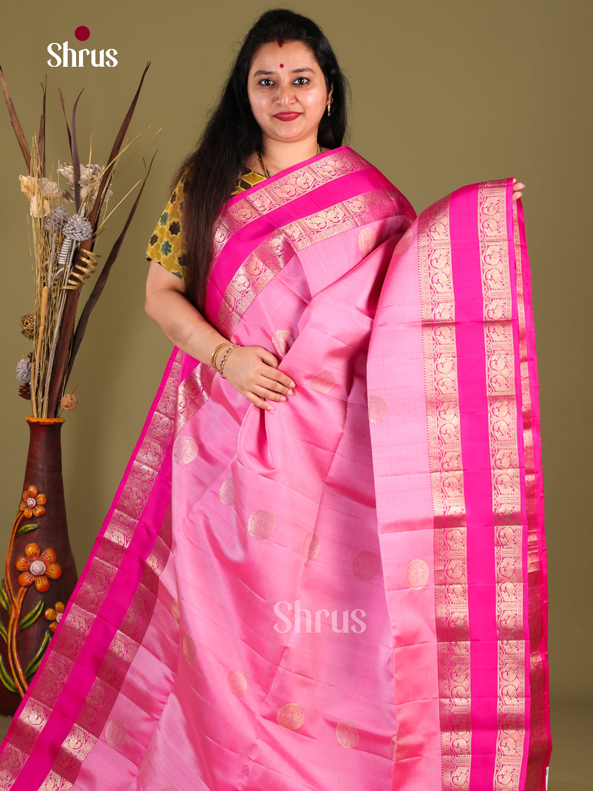 Charming Baby Pink Soft Silk Saree with Pink rettaipet zari border