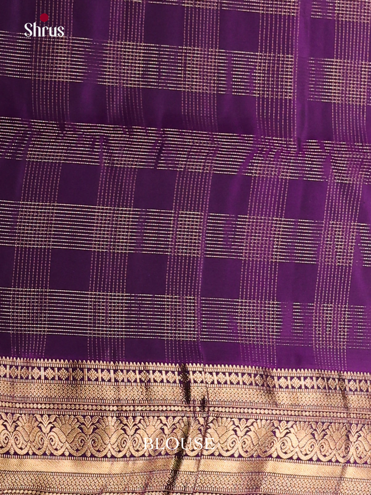 Ornate Blue Soft Silk Saree with zari checks & Purple Zari Border -2