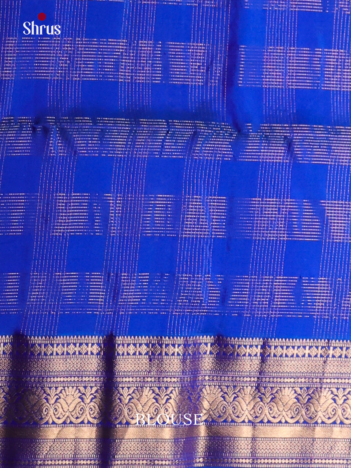 Vibrant Blue Soft Silk Saree with gold checks & rich Dark Blue zari border -2