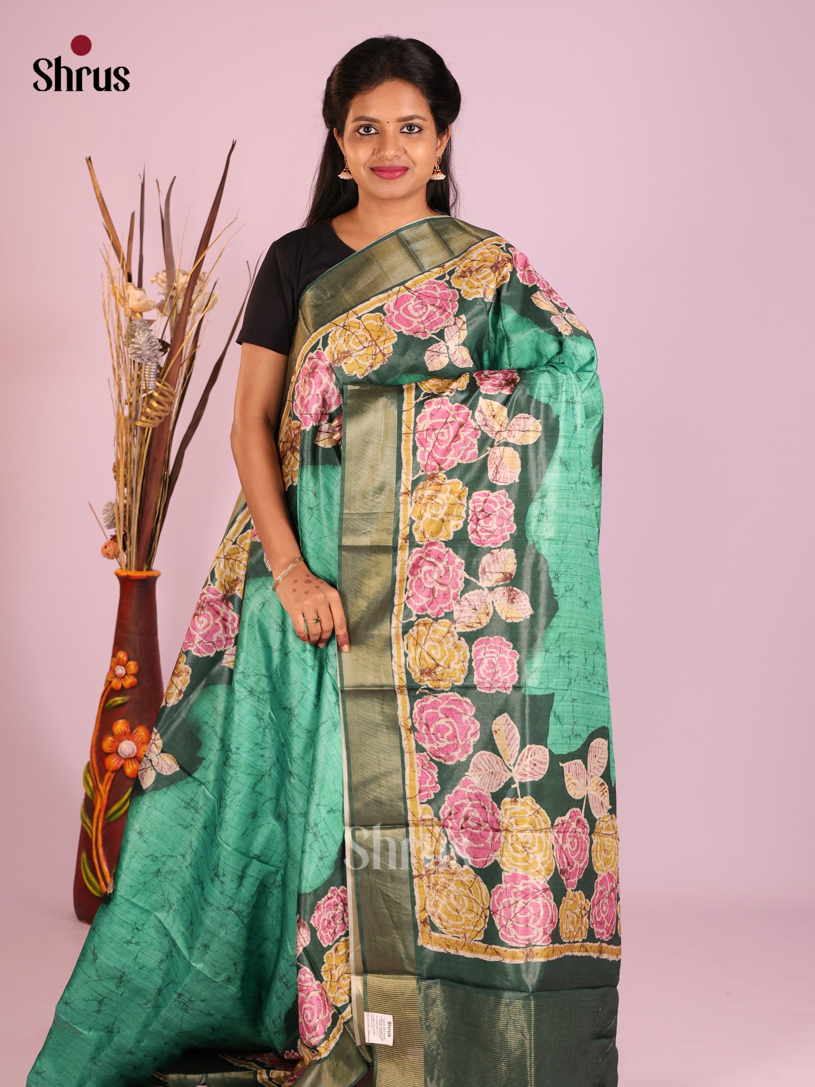 Green & Dark Green- Butter silk Saree