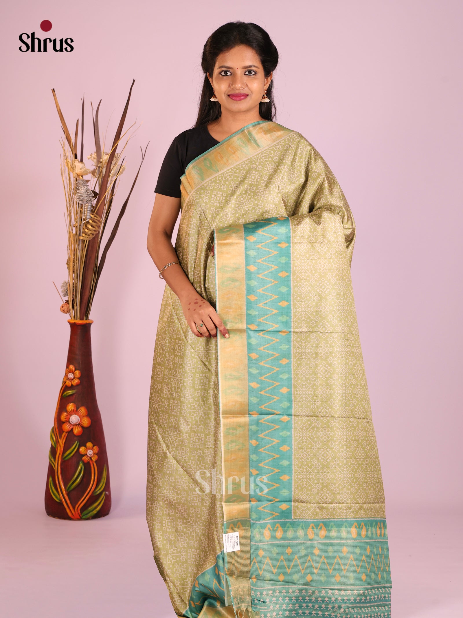 Pista Green & Blue - Butter silk Saree
