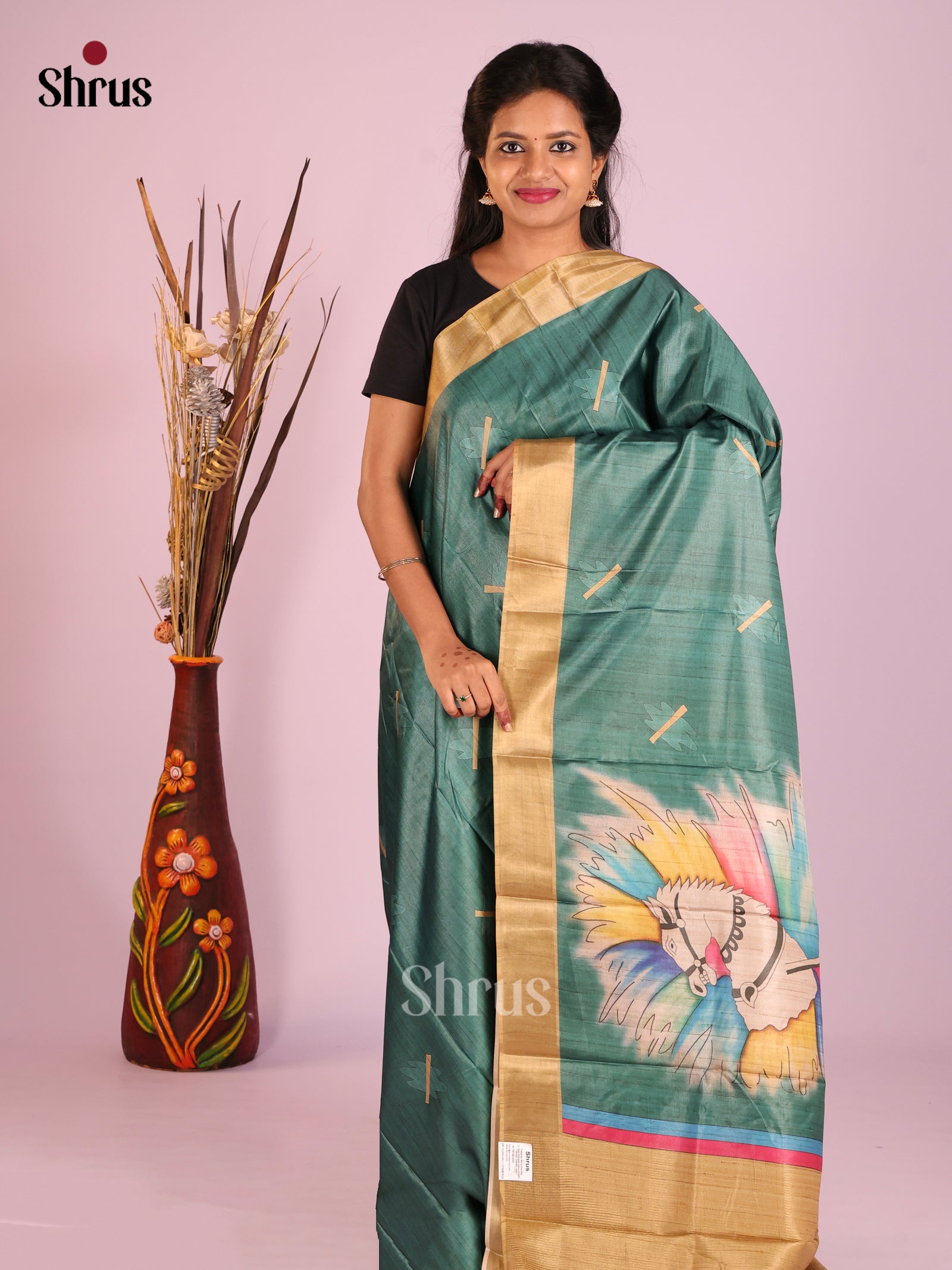 Green & Cream- Butter silk Saree