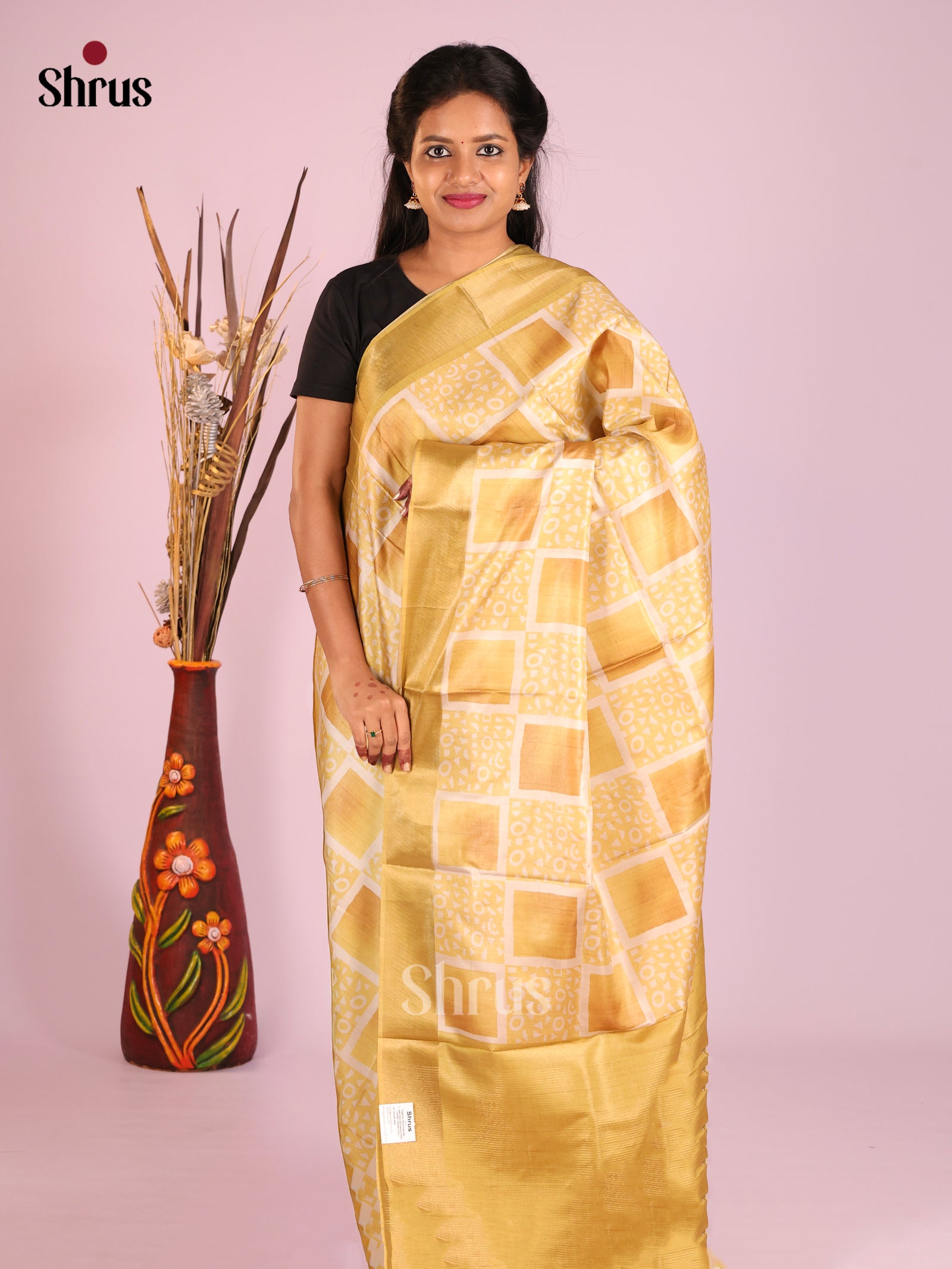 Mustardy Green- Butter silk Saree