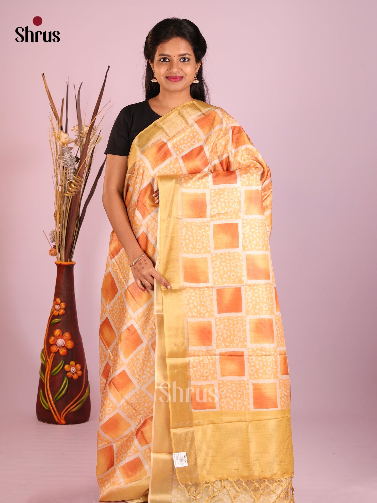 Peach - Butter silk Saree