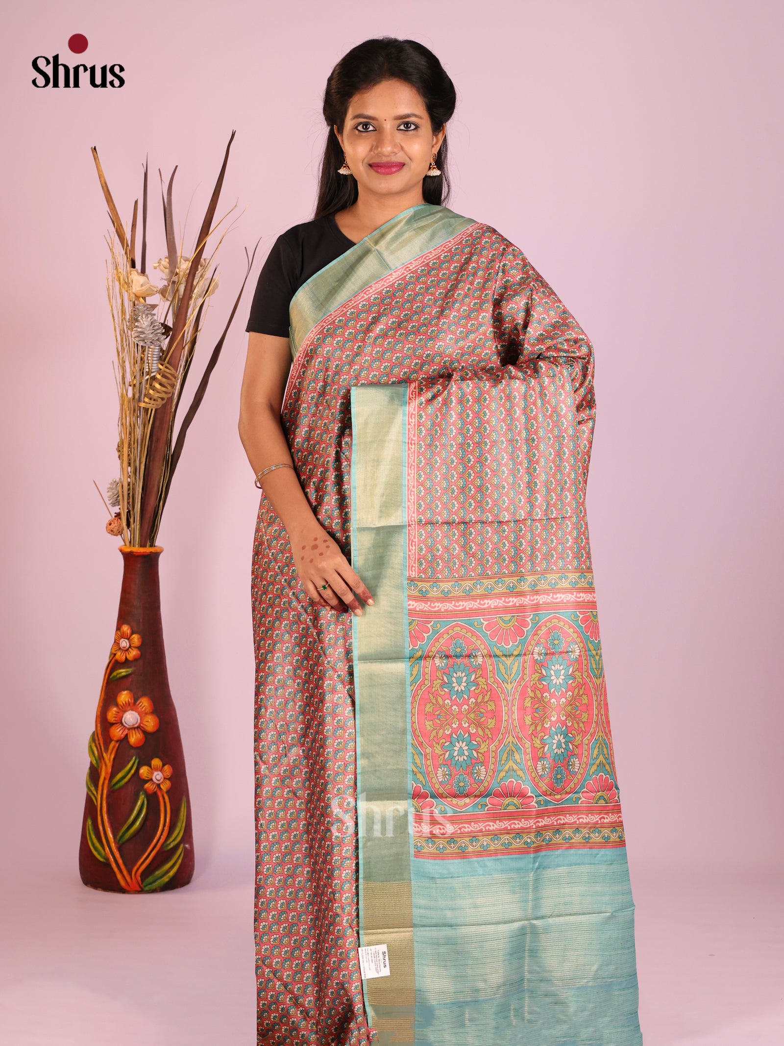Multicolor & Light Blue - Butter silk Saree