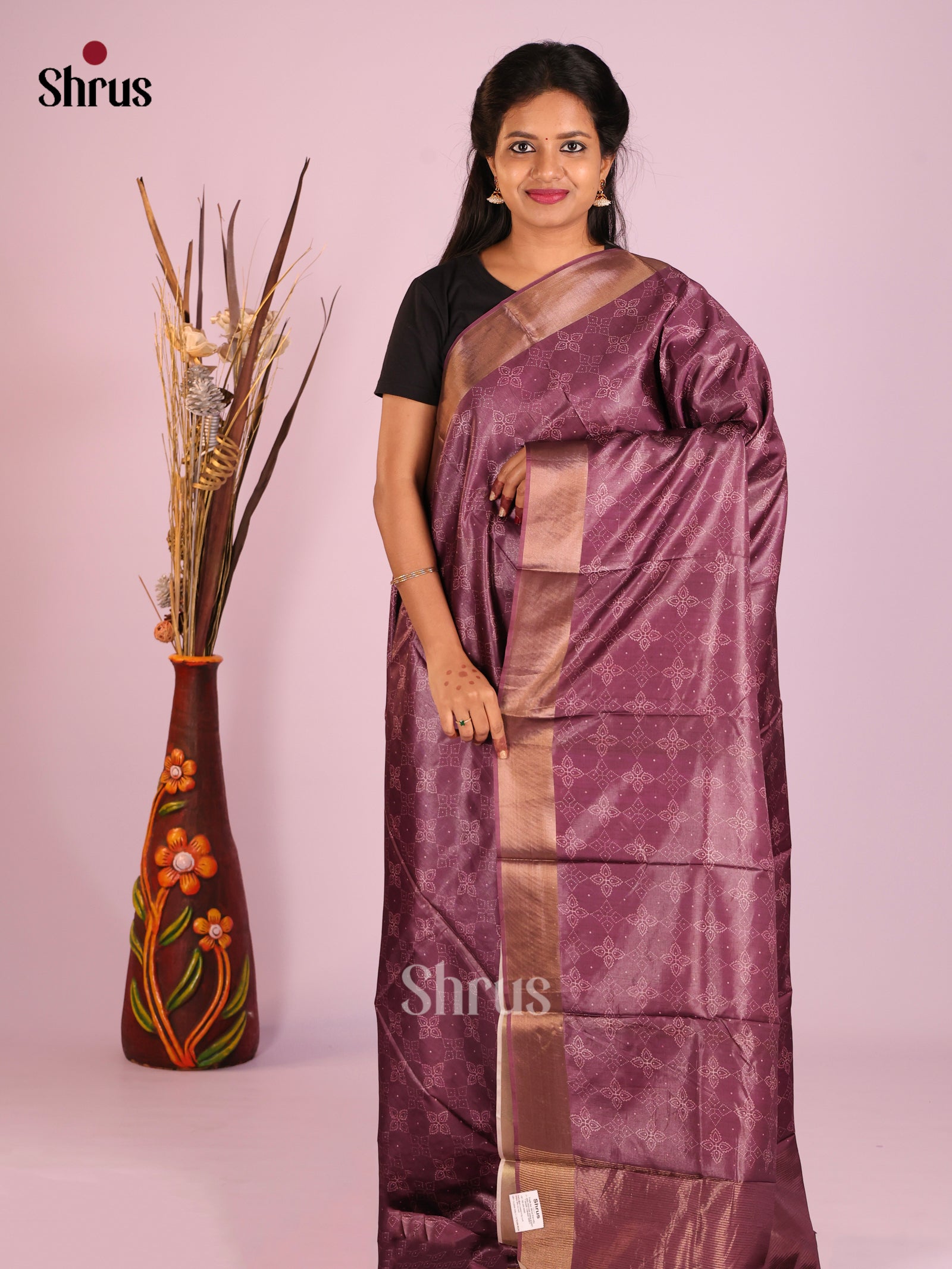 Maroon - Butter silk Saree
