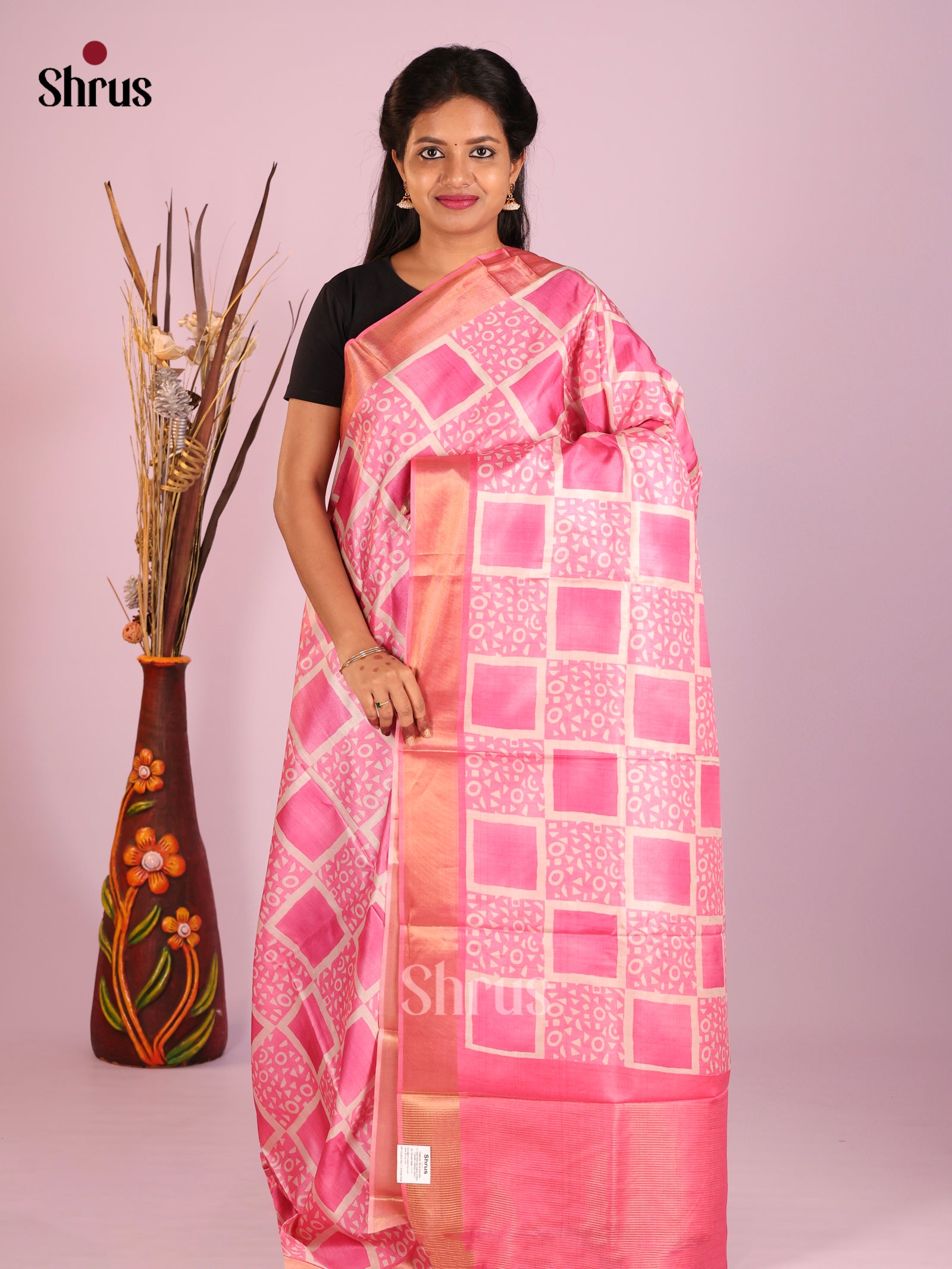 Pink - Butter silk Saree