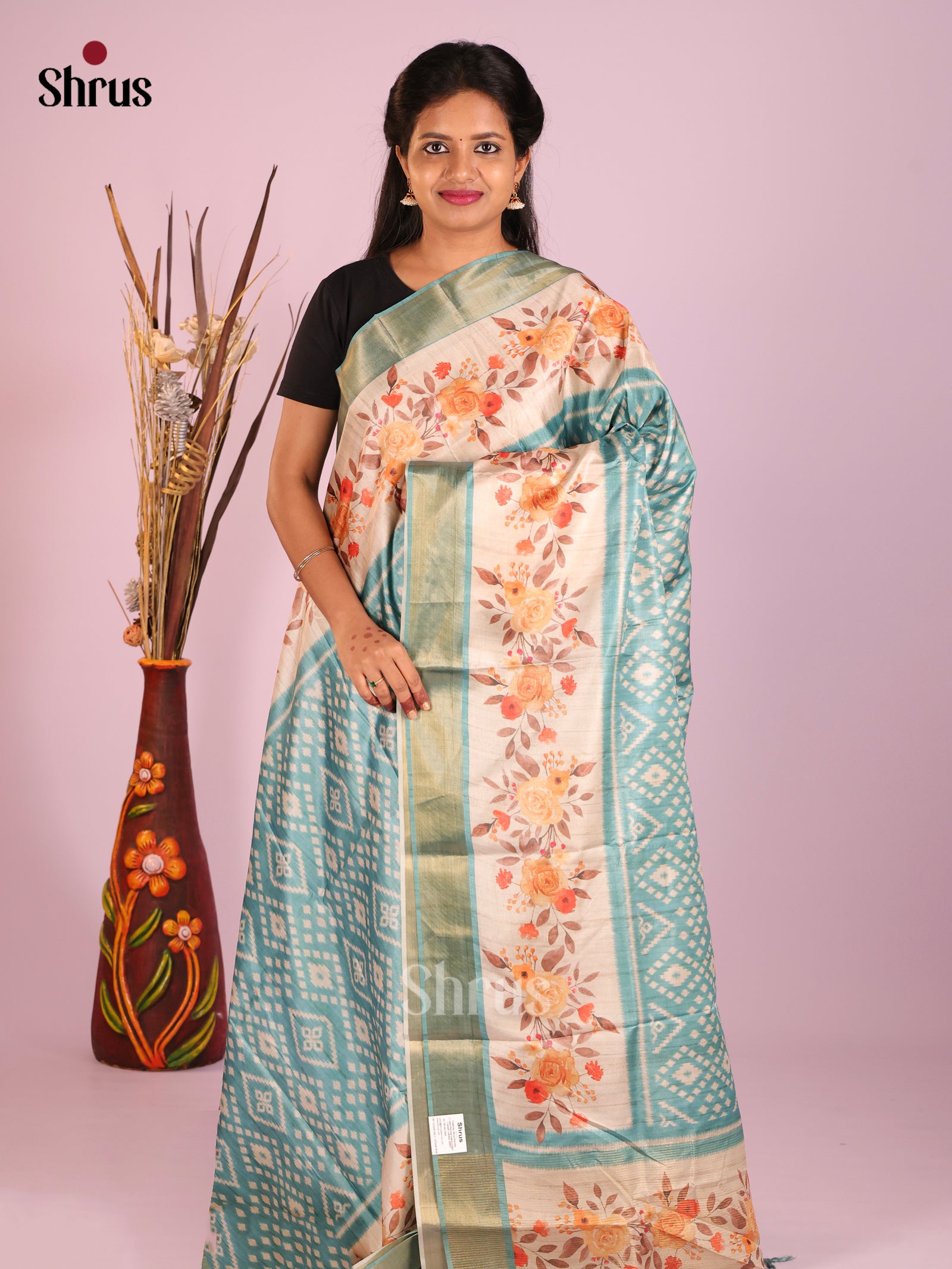 Blue & Cream- Butter silk Saree