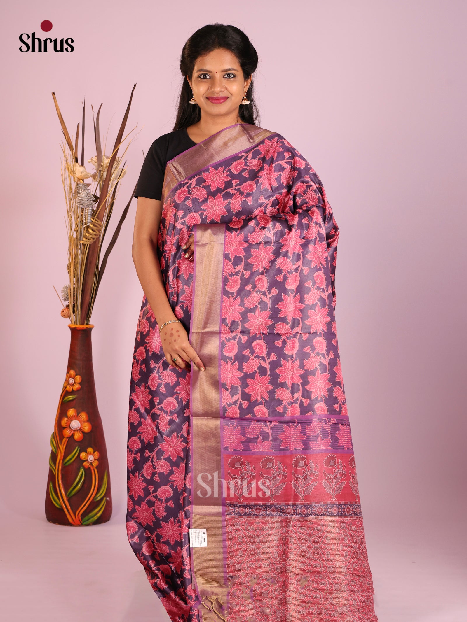 Purple - Butter silk Saree
