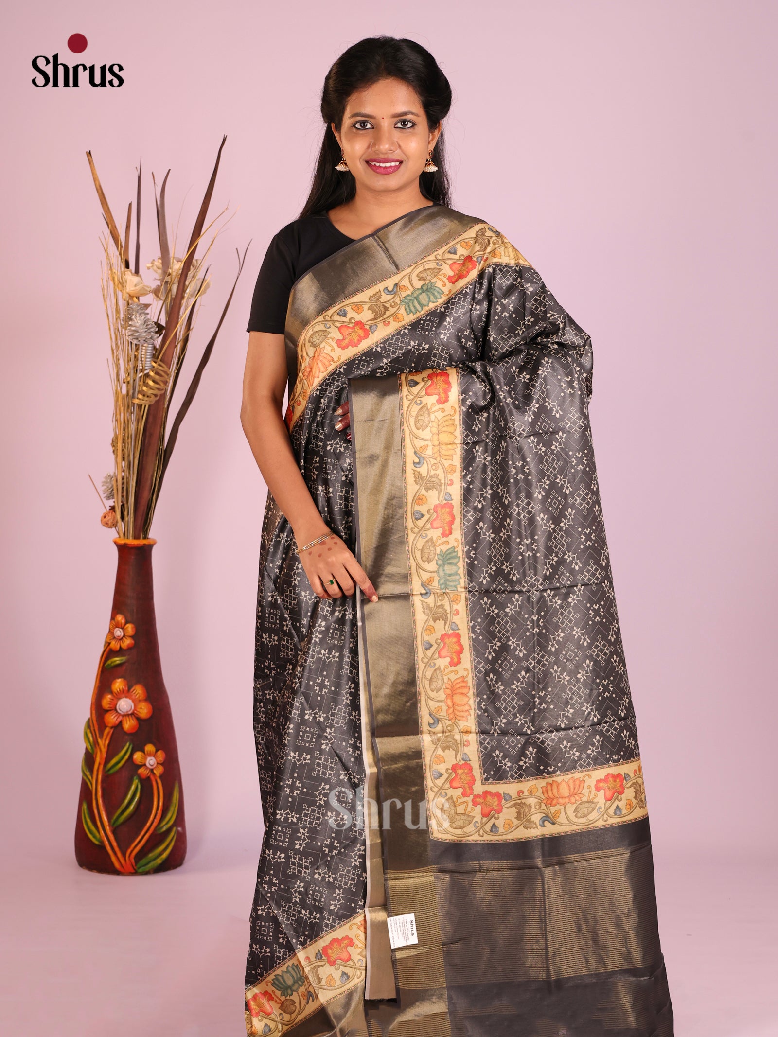 Black & Cream- Butter silk Saree