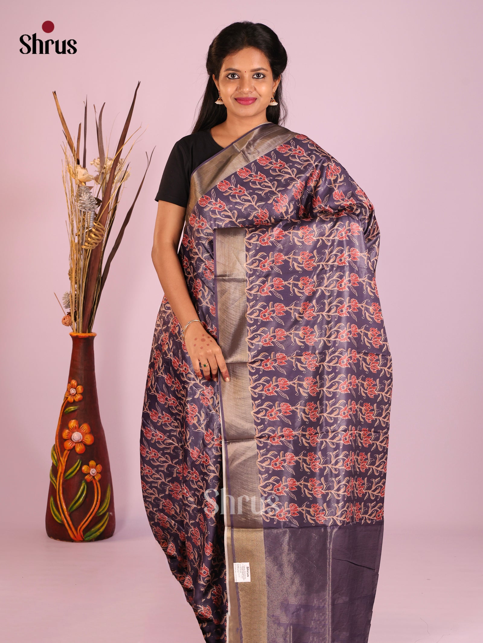 Dark Purple - Butter silk Saree